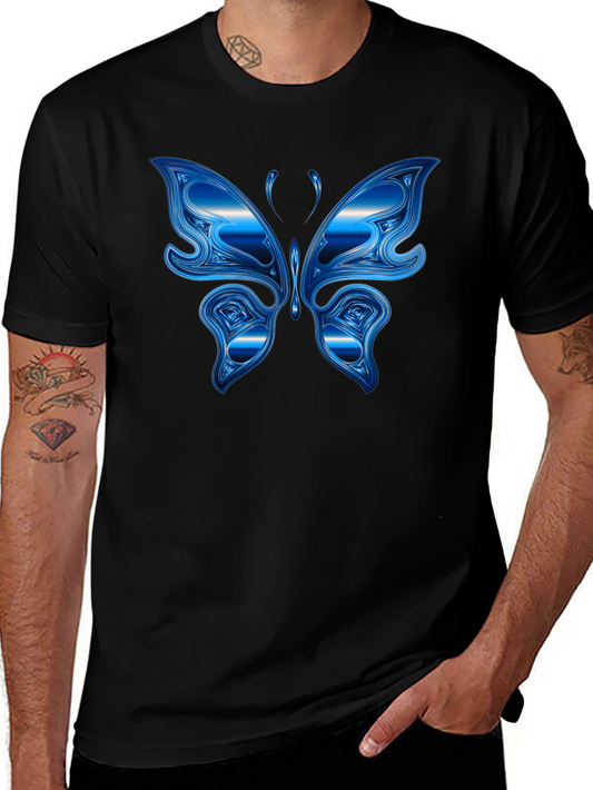 Blue Butterfly Graphic Black T-Shirt