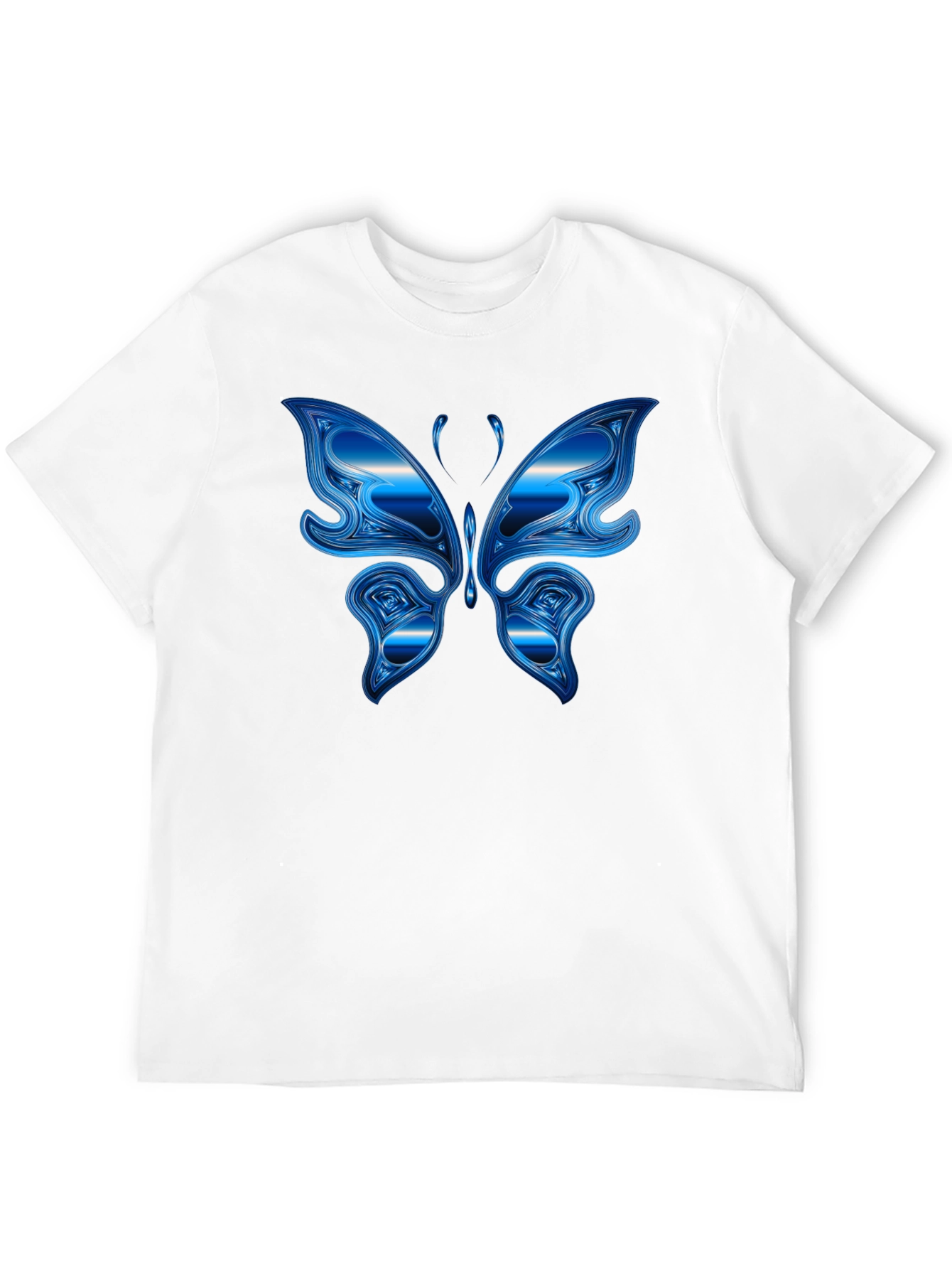 Blue Butterfly Graphic Black T-Shirt