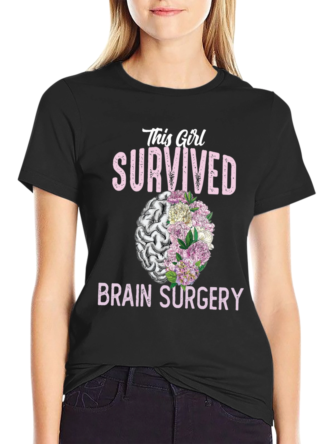 Brain Surgery Survivor Floral Brain T-Shirt