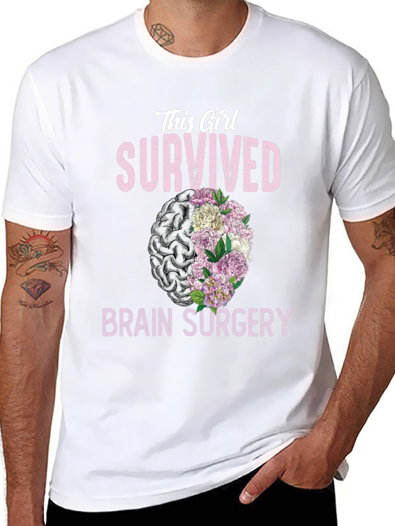 Brain Surgery Survivor Floral Brain T-Shirt