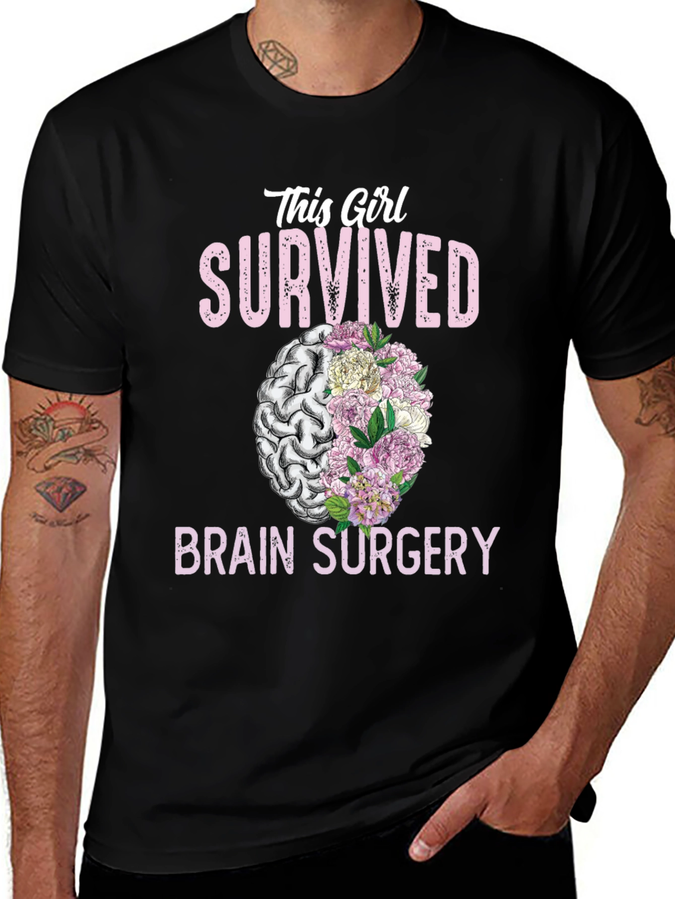 Brain Surgery Survivor Floral Brain T-Shirt