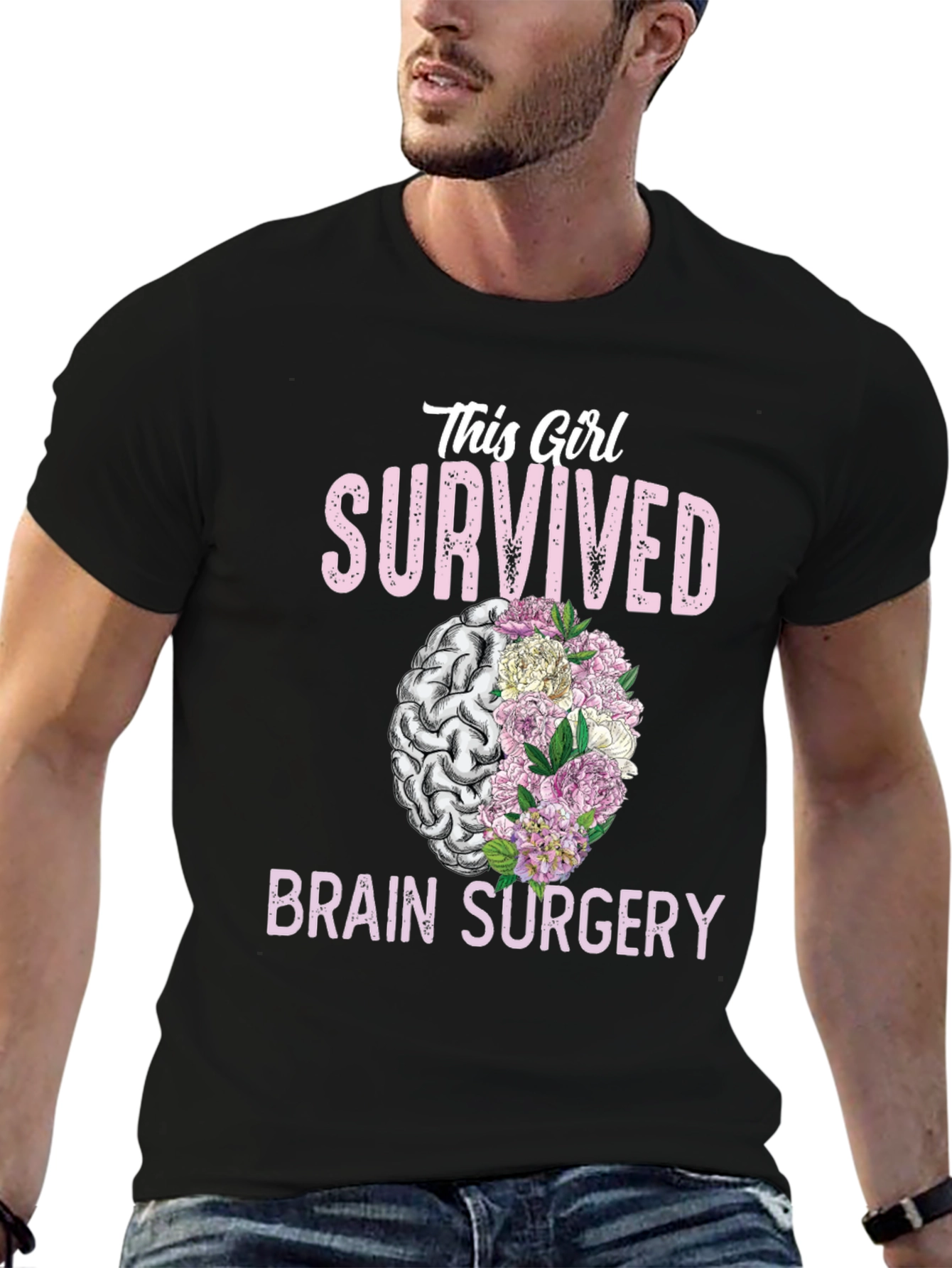 Brain Surgery Survivor Floral Brain T-Shirt
