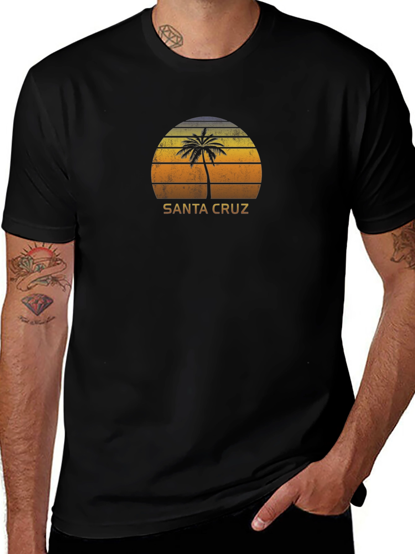 Santa Cruz Palm Tee - Retro Sunset Design
