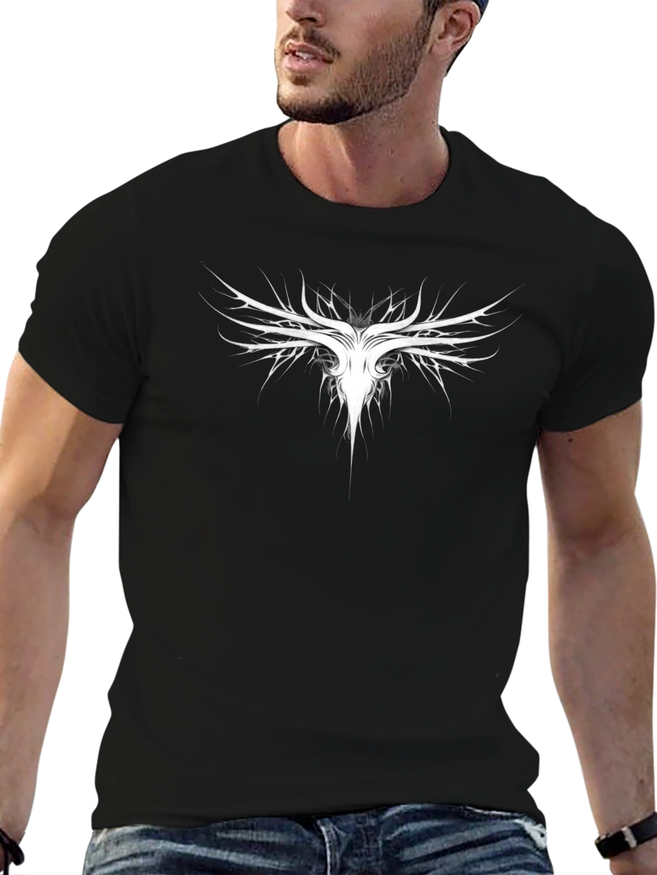 Black T-Shirt with Abstract White Design