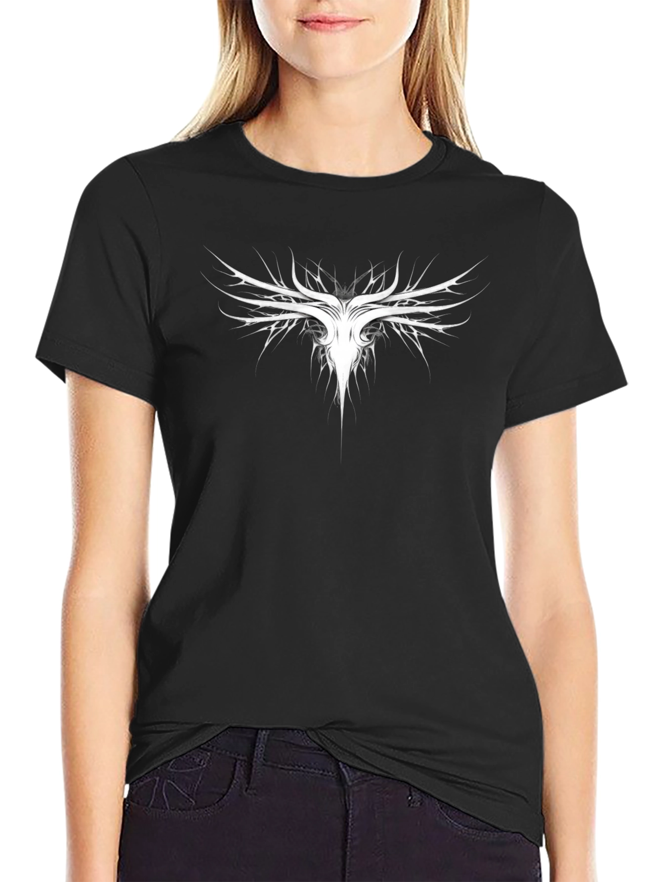 Black T-Shirt with Abstract White Design