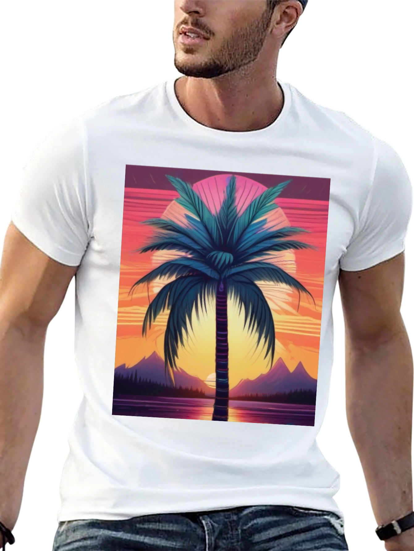 Retro Palm Sunset Graphic Tee - Black