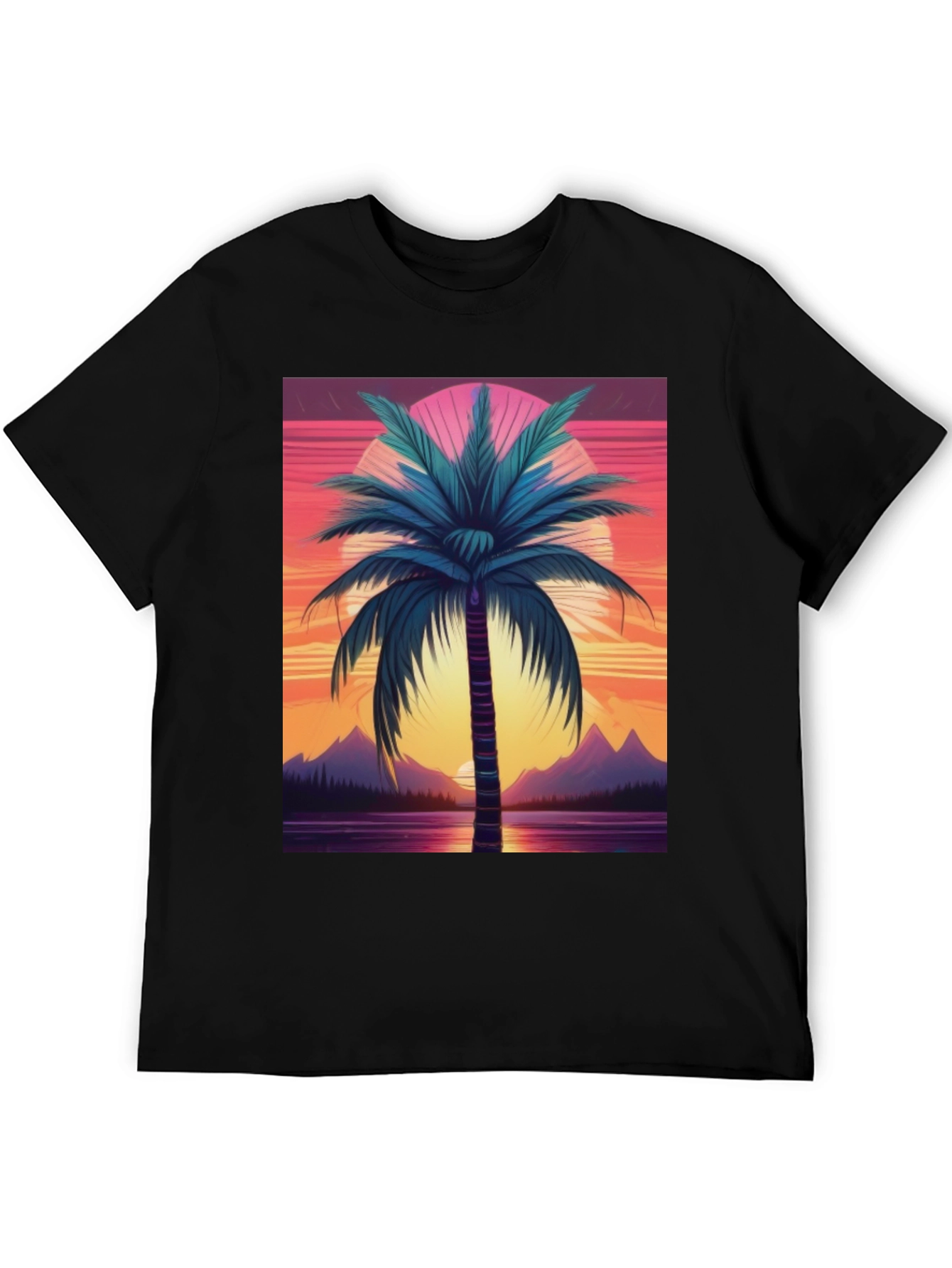 Retro Palm Sunset Graphic Tee - Black