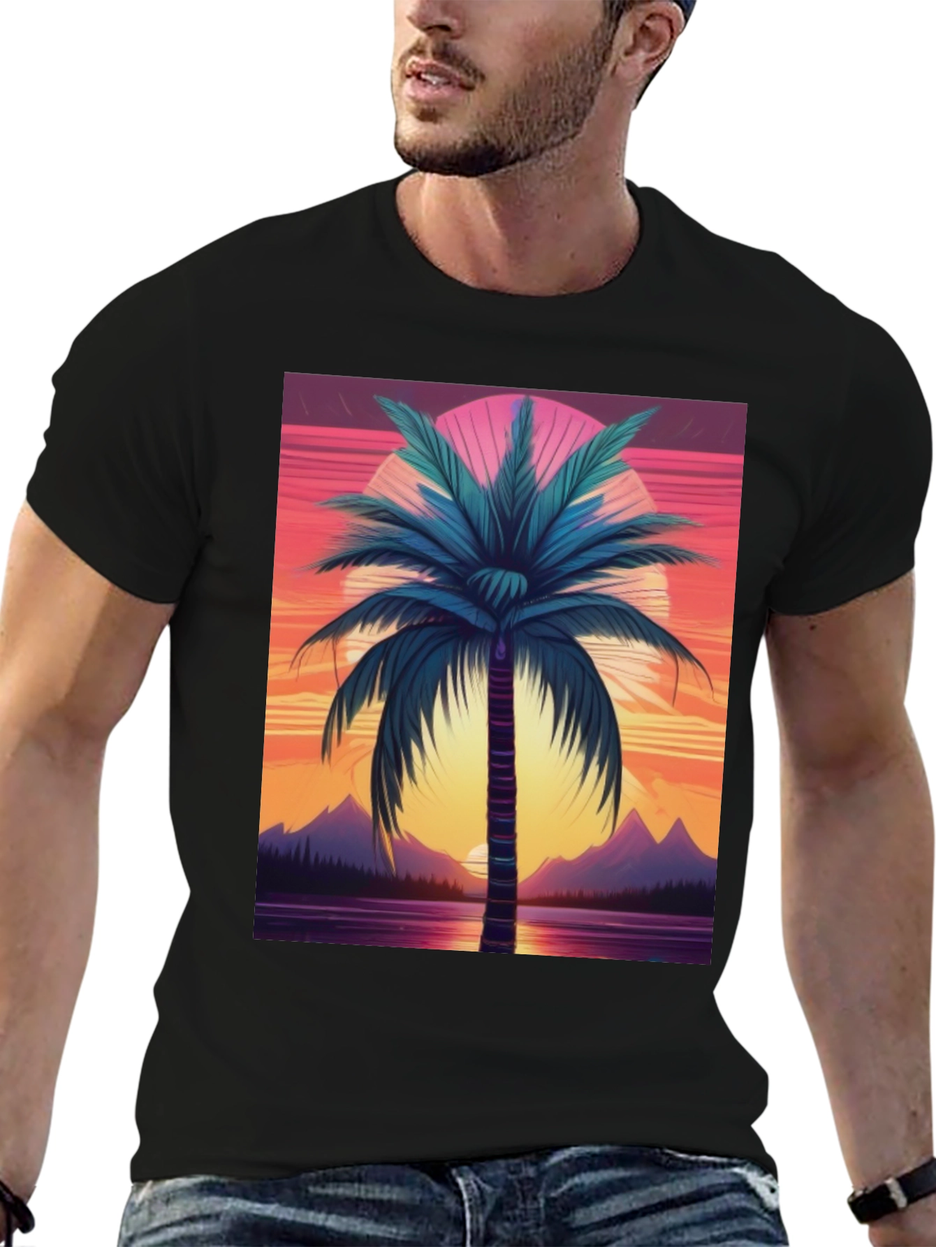 Retro Palm Sunset Graphic Tee - Black