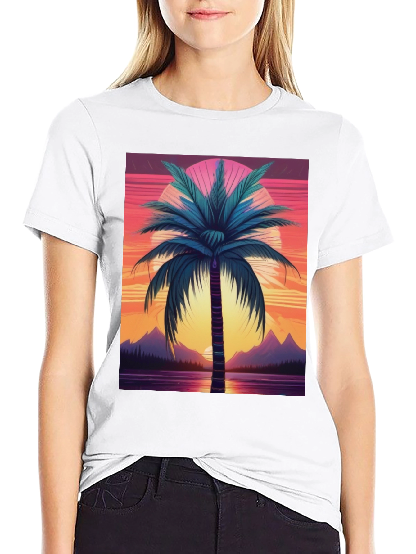 Retro Palm Sunset Graphic Tee - Black