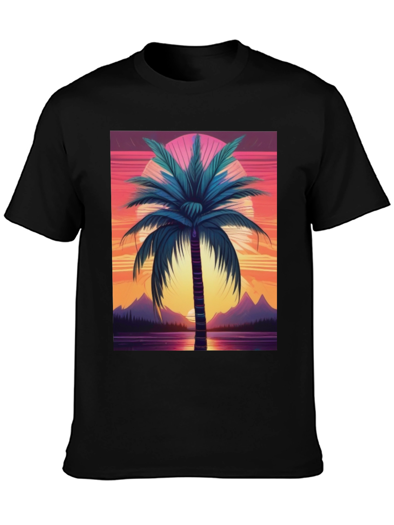 Retro Palm Sunset Graphic Tee - Black