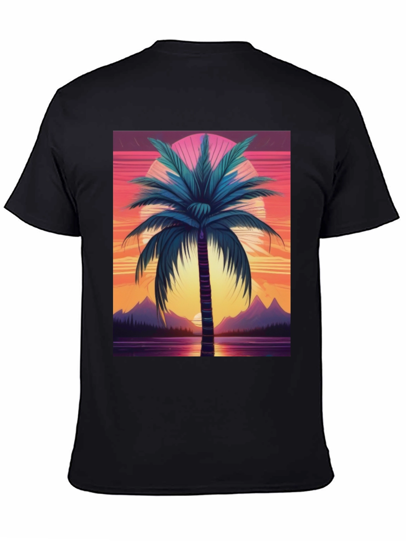 Retro Palm Sunset Graphic Tee - Black
