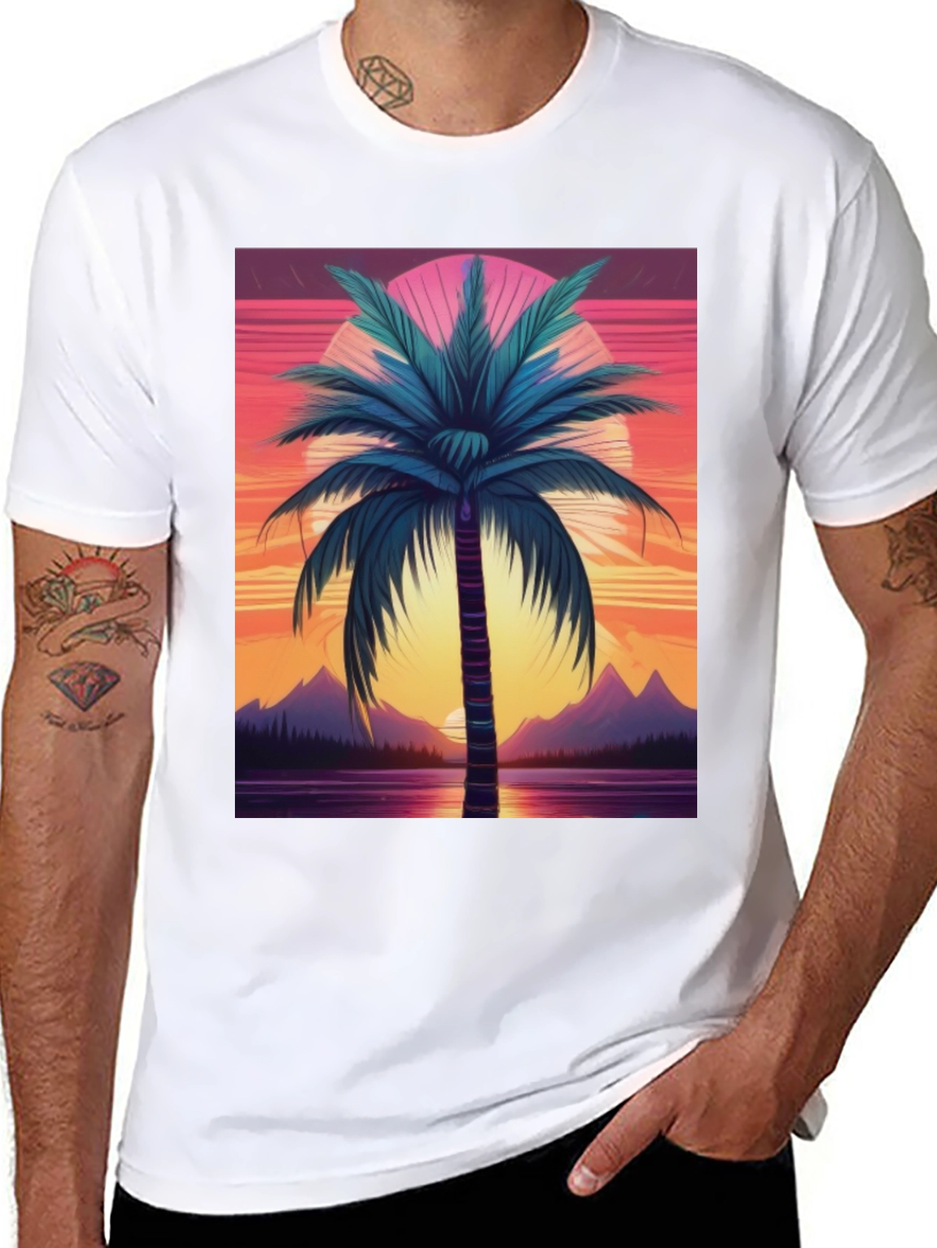 Retro Palm Sunset Graphic Tee - Black