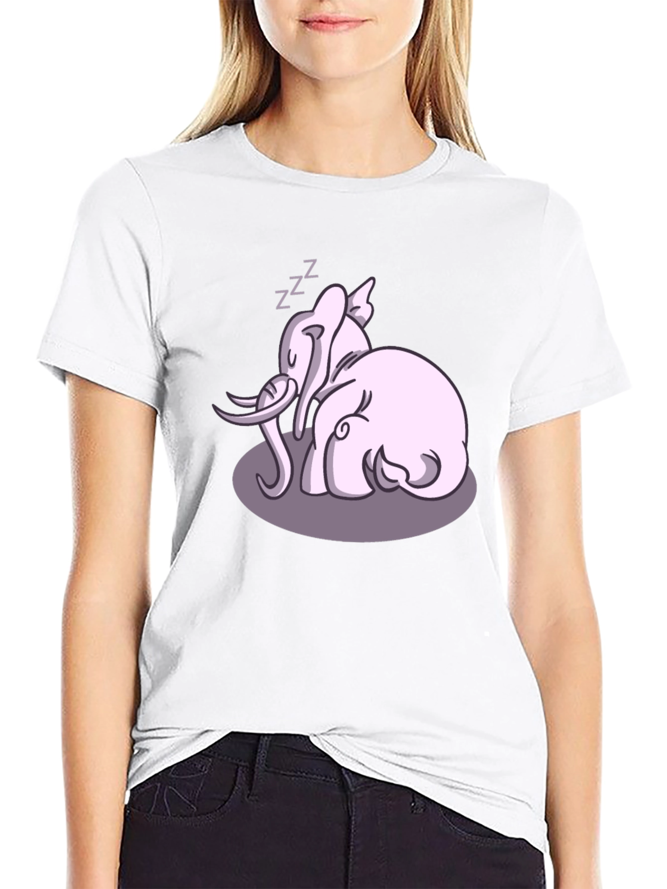 Cute Sleeping Elephant Graphic Tee - Black Cotton Shirt