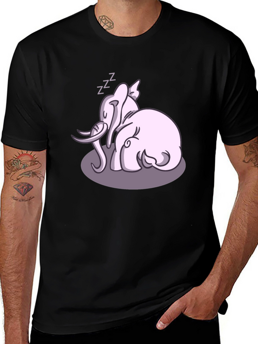 Cute Sleeping Elephant Graphic Tee - Black Cotton Shirt