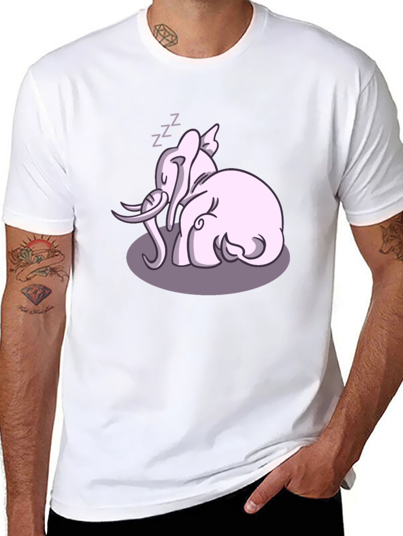 Cute Sleeping Elephant Graphic Tee - Black Cotton Shirt