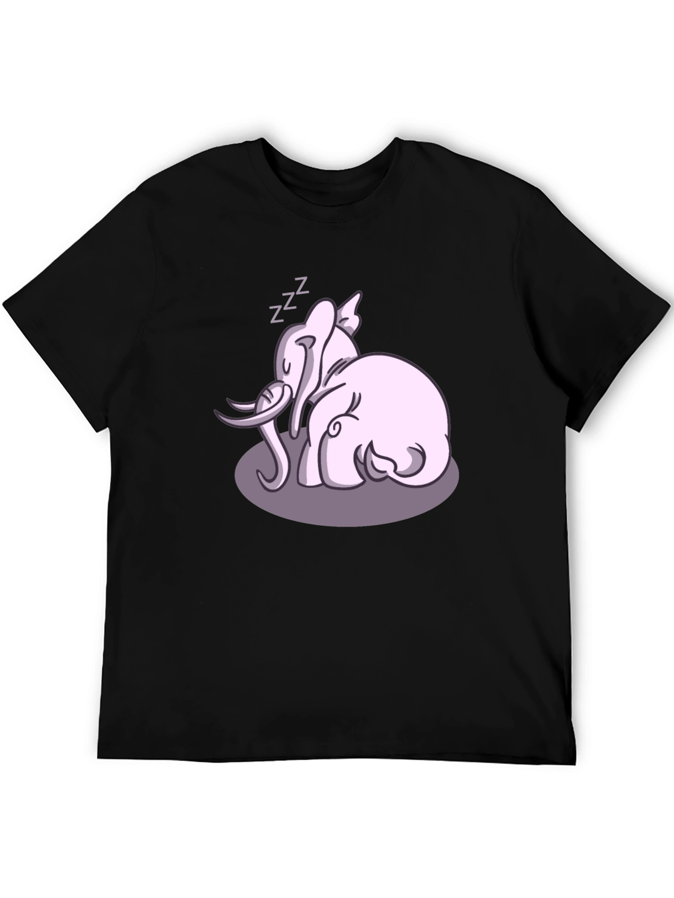 Cute Sleeping Elephant Graphic Tee - Black Cotton Shirt