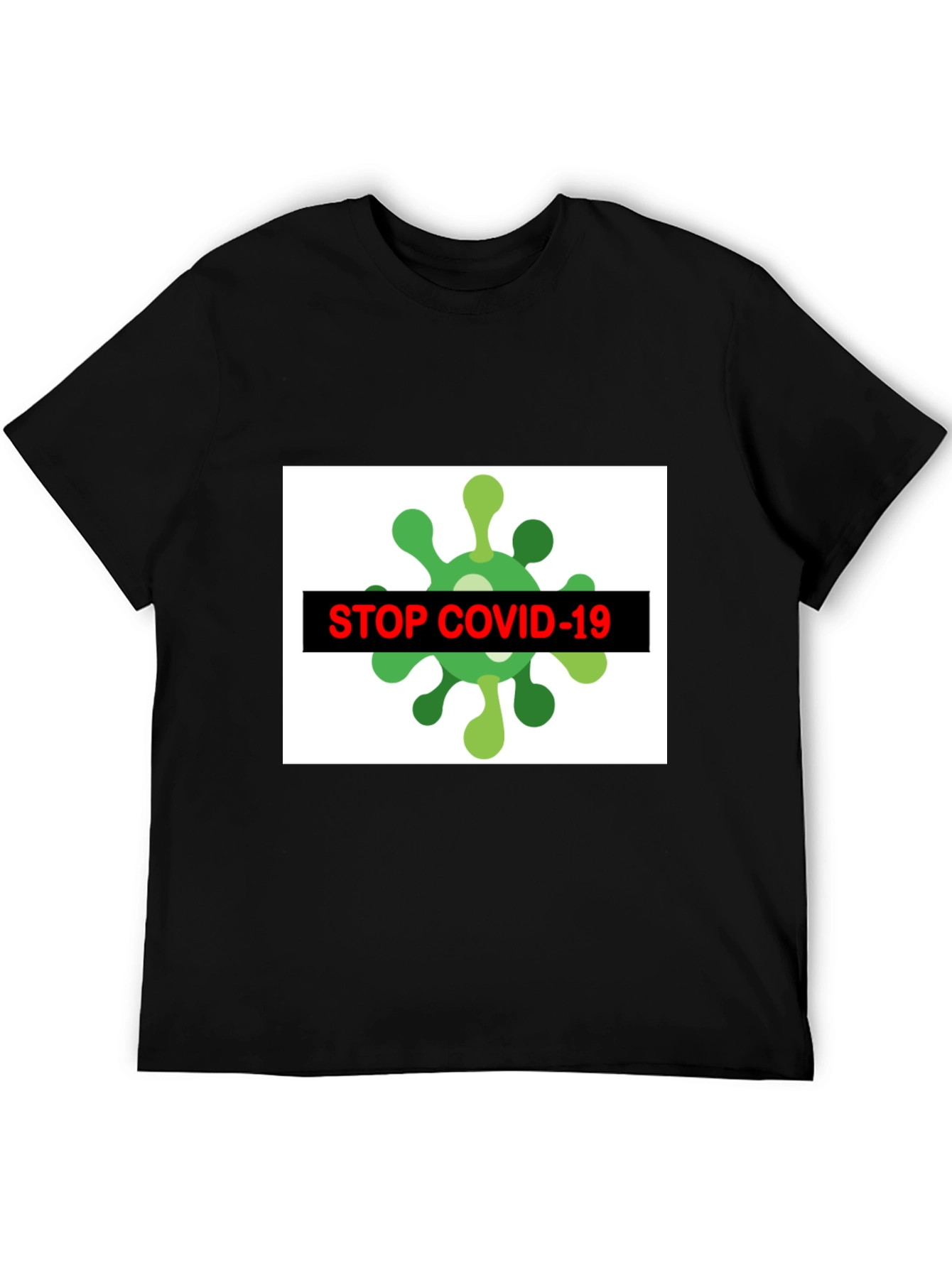 Stop Covid-19 Graphic Tee - Black Crew Neck T-Shirt