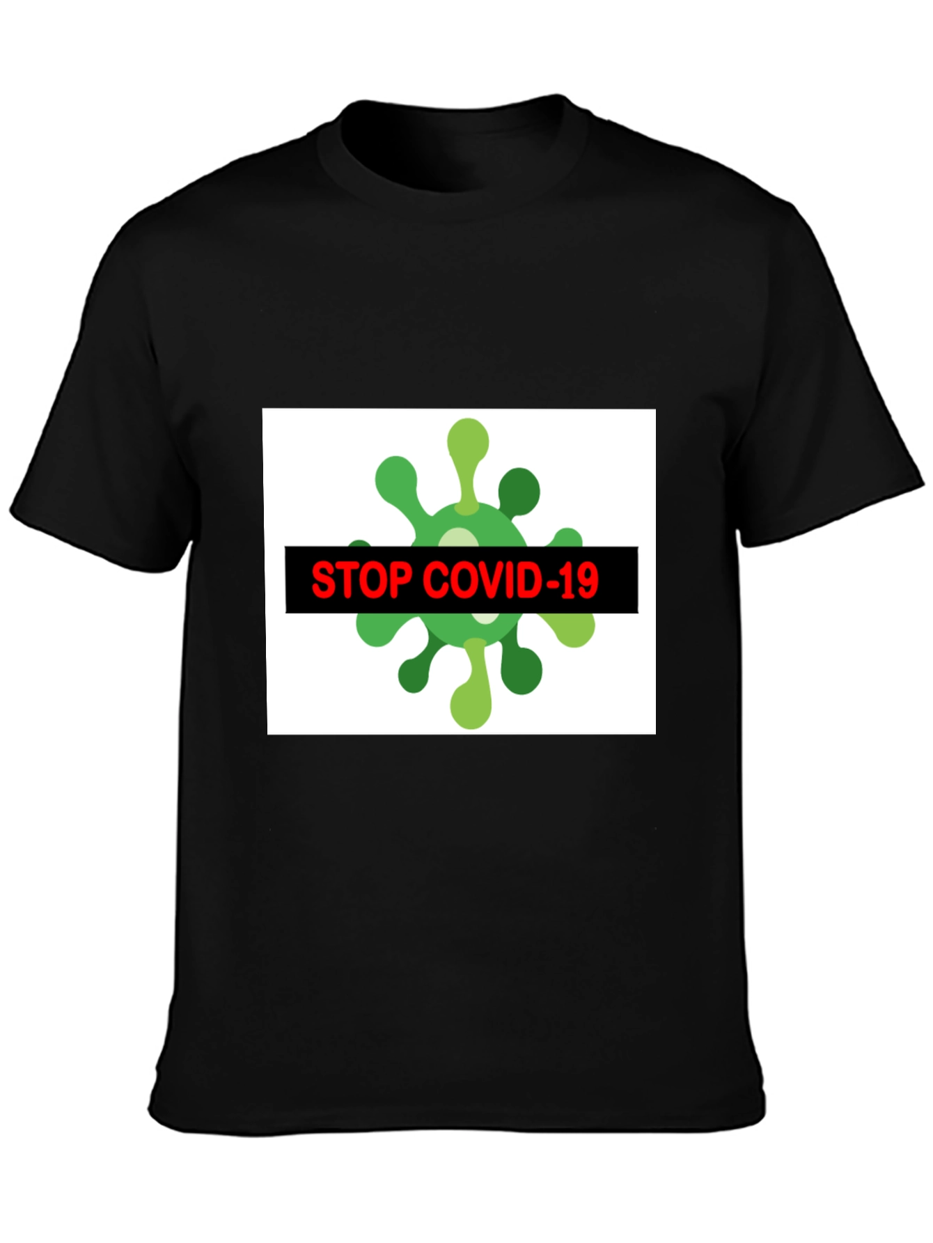 Stop Covid-19 Graphic Tee - Black Crew Neck T-Shirt