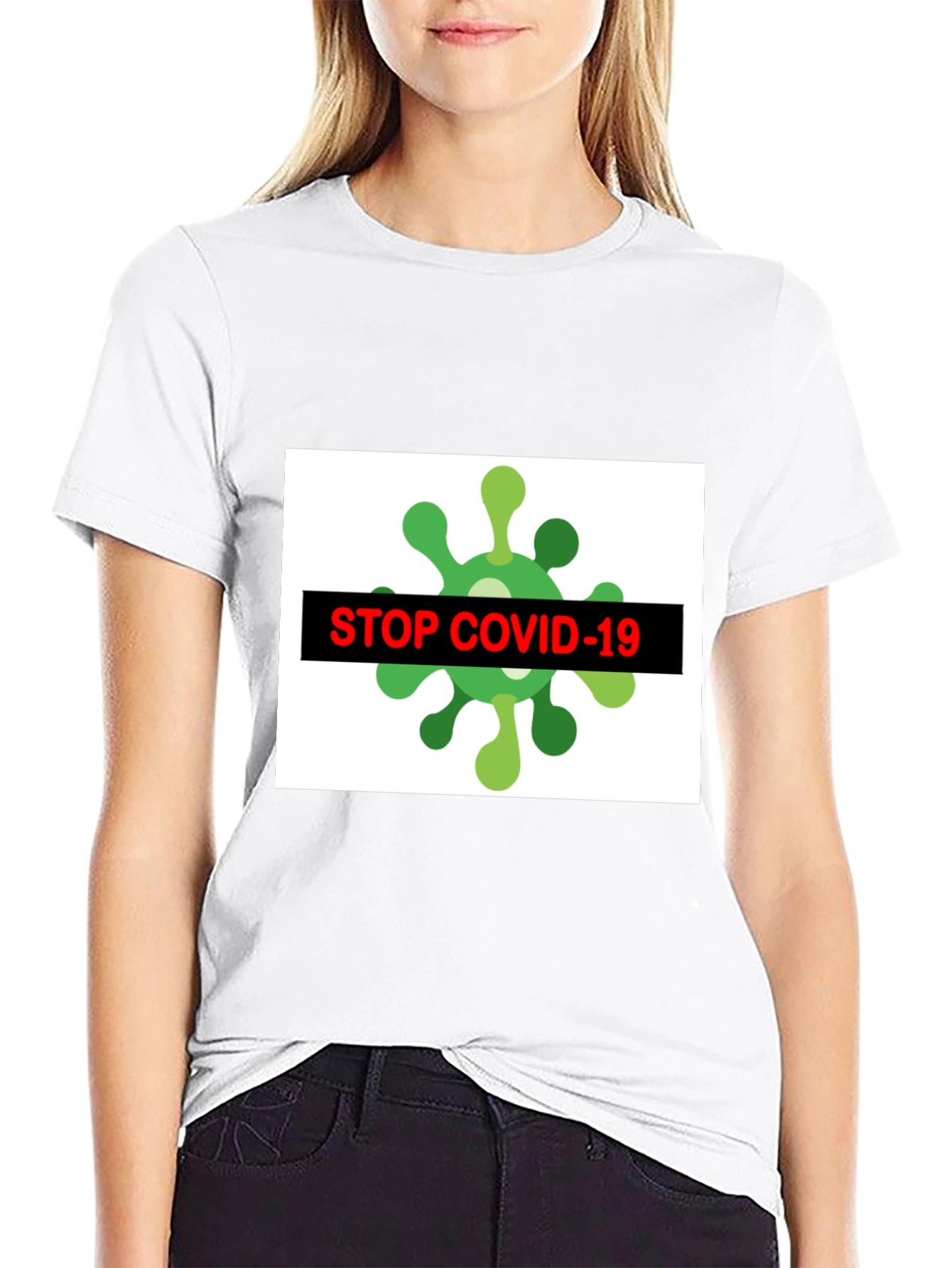 Stop Covid-19 Graphic Tee - Black Crew Neck T-Shirt