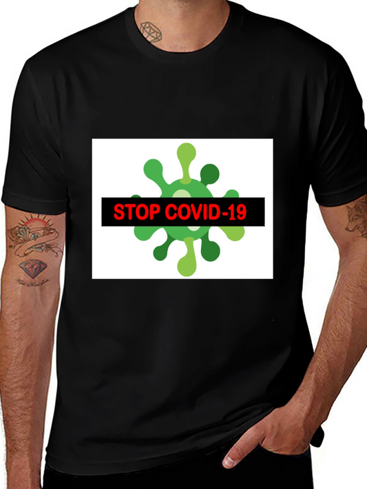 Stop Covid-19 Graphic Tee - Black Crew Neck T-Shirt