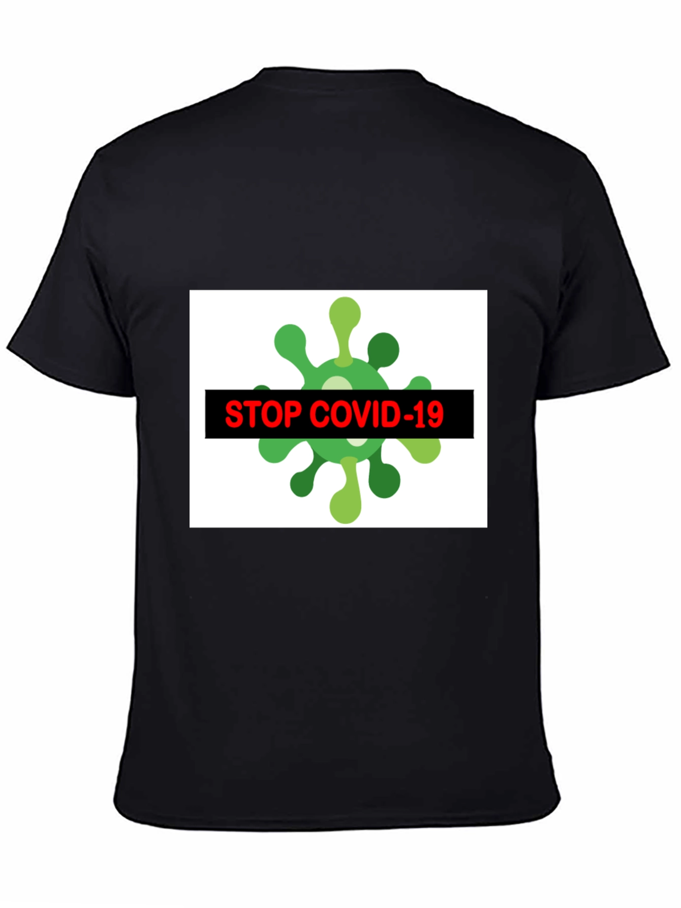 Stop Covid-19 Graphic Tee - Black Crew Neck T-Shirt