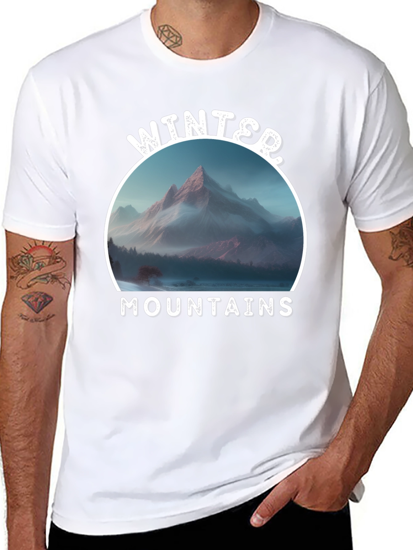 Winter Mountains Graphic Black T-Shirt