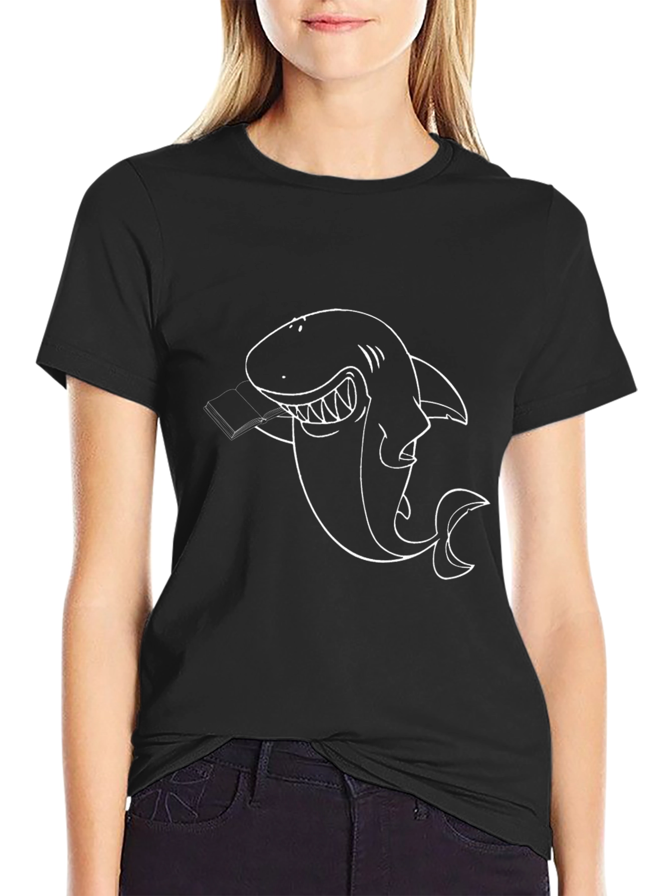 Black Shark Reading Book T-Shirt