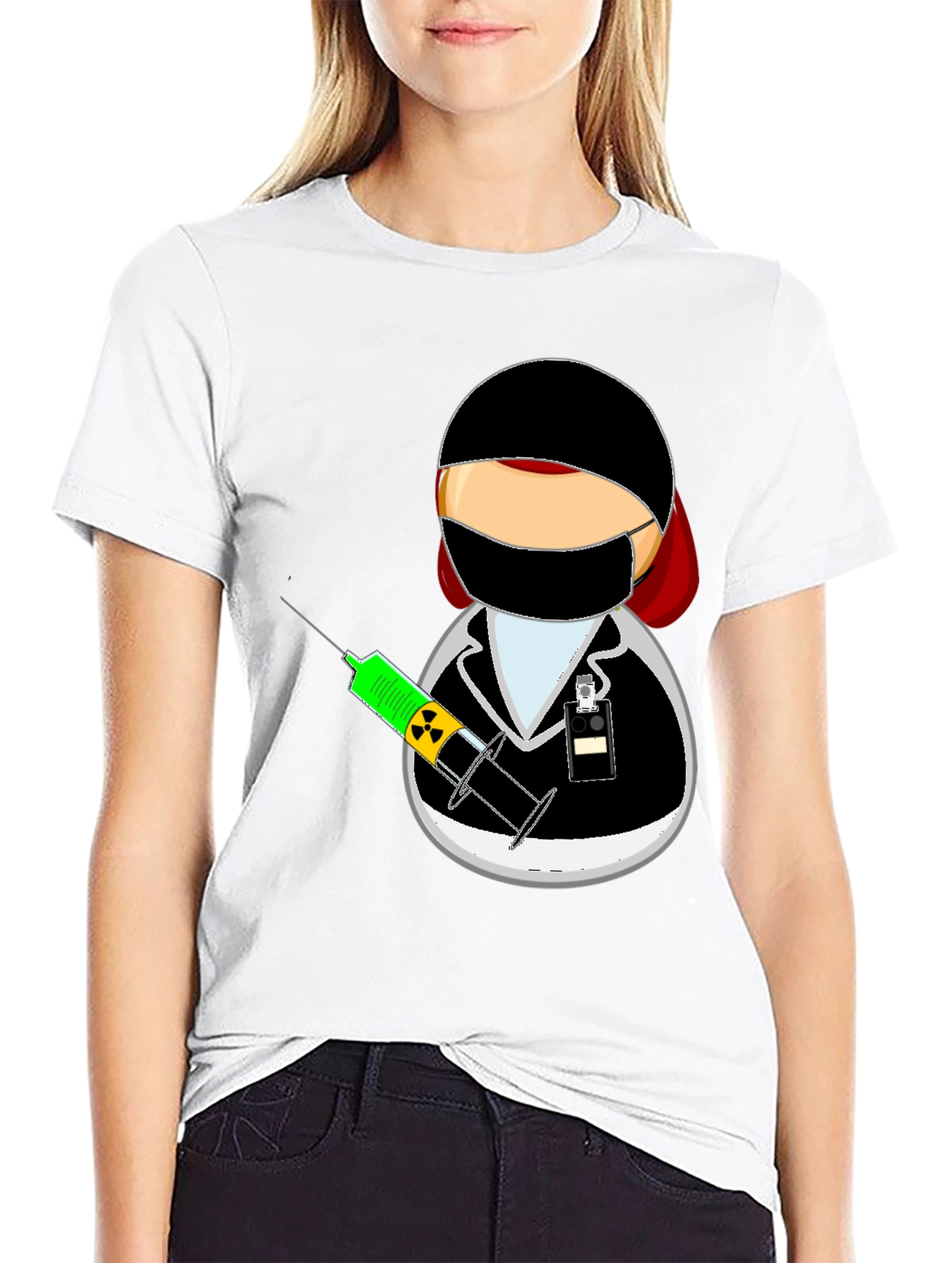 Nurse Cartoon Graphic Tee - Black