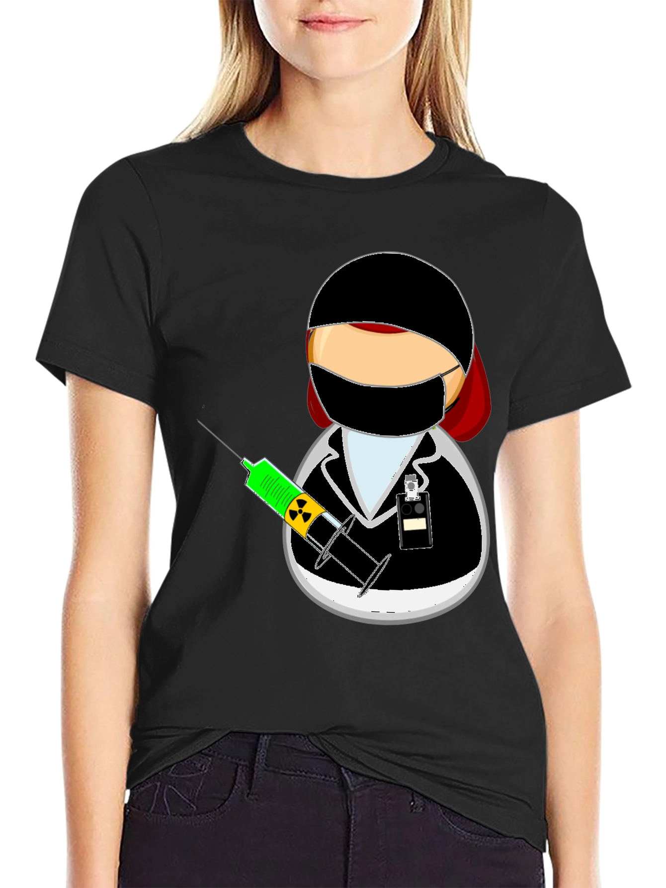 Nurse Cartoon Graphic Tee - Black
