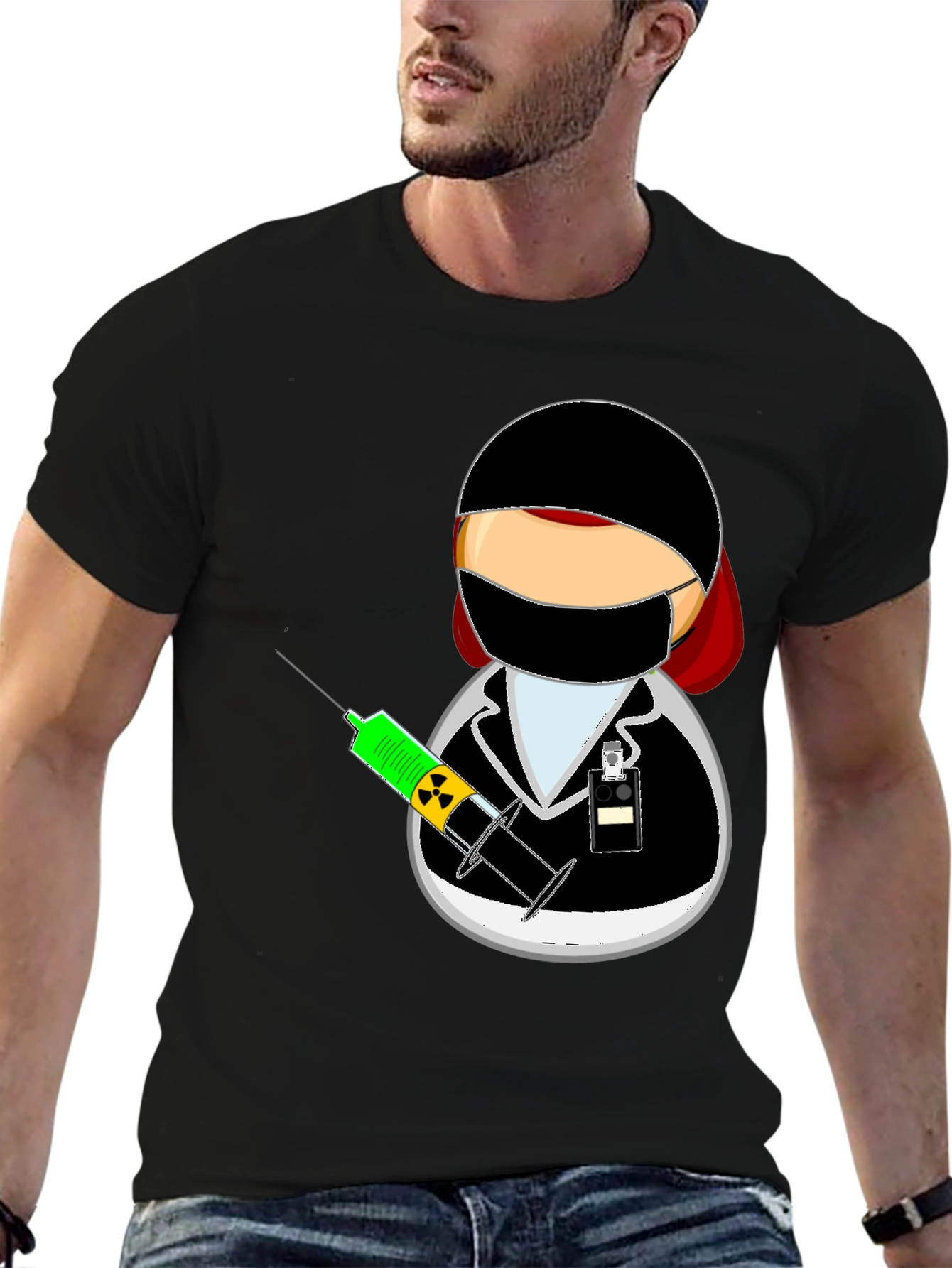 Nurse Cartoon Graphic Tee - Black