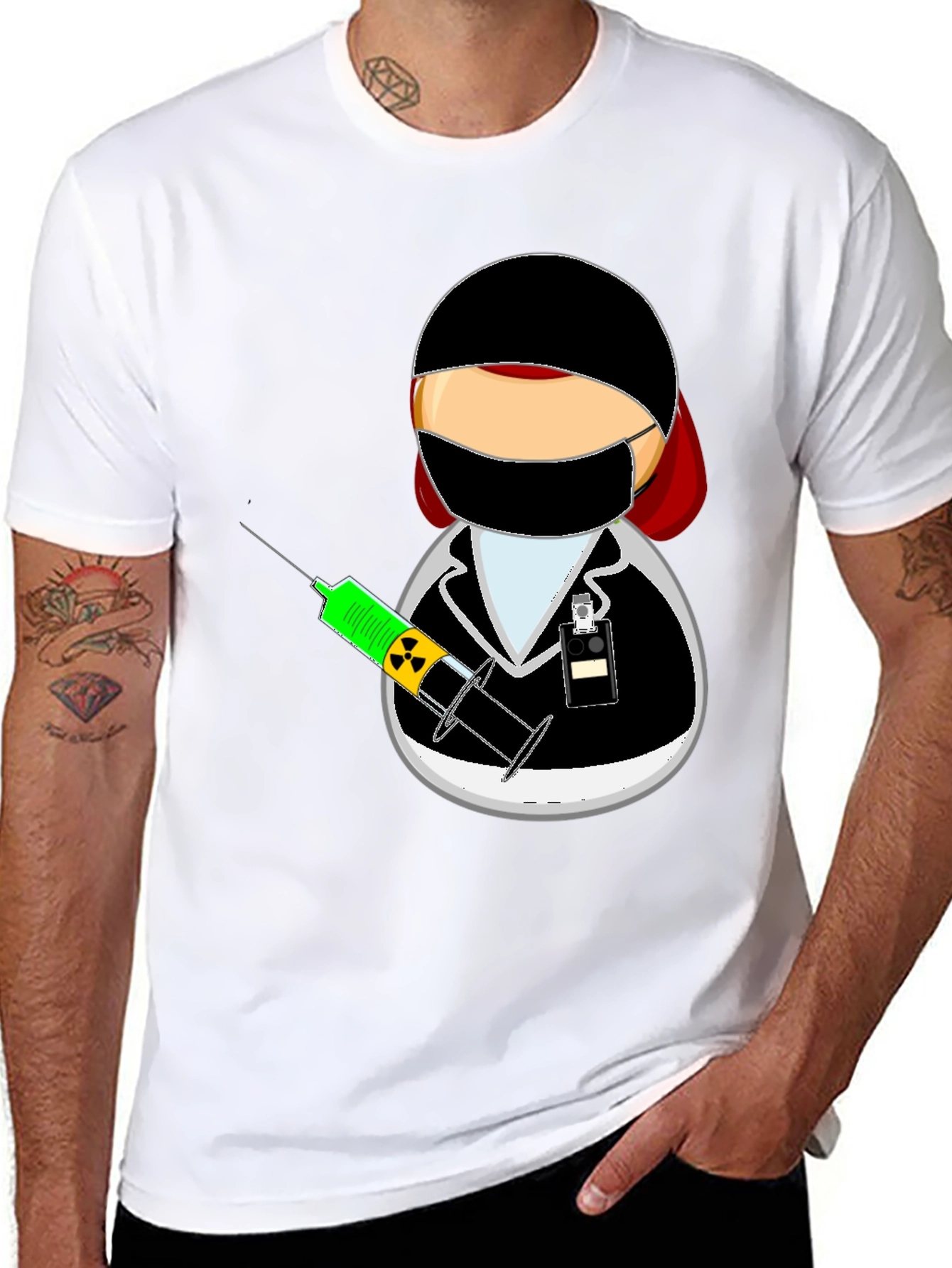 Nurse Cartoon Graphic Tee - Black