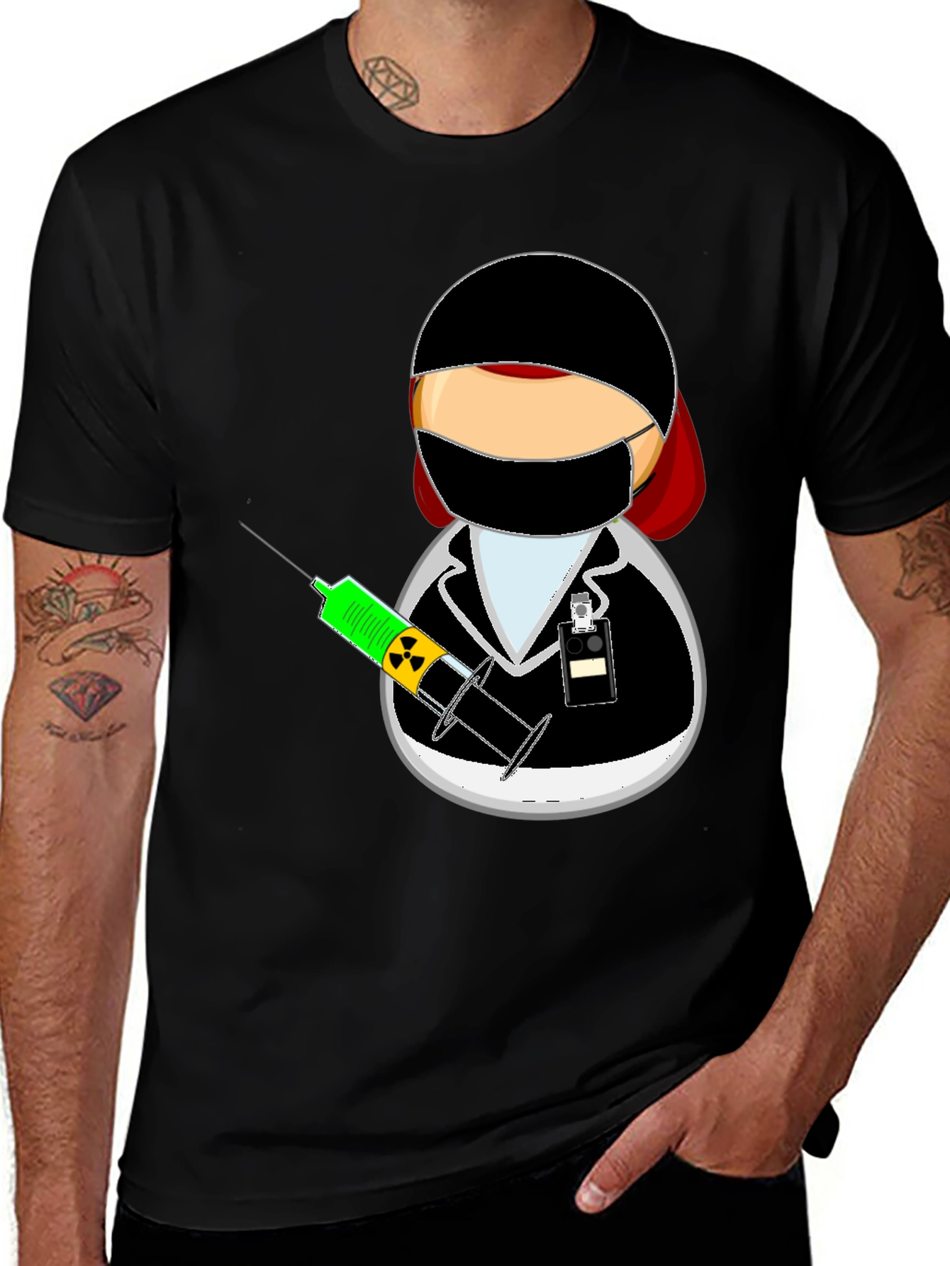 Nurse Cartoon Graphic Tee - Black