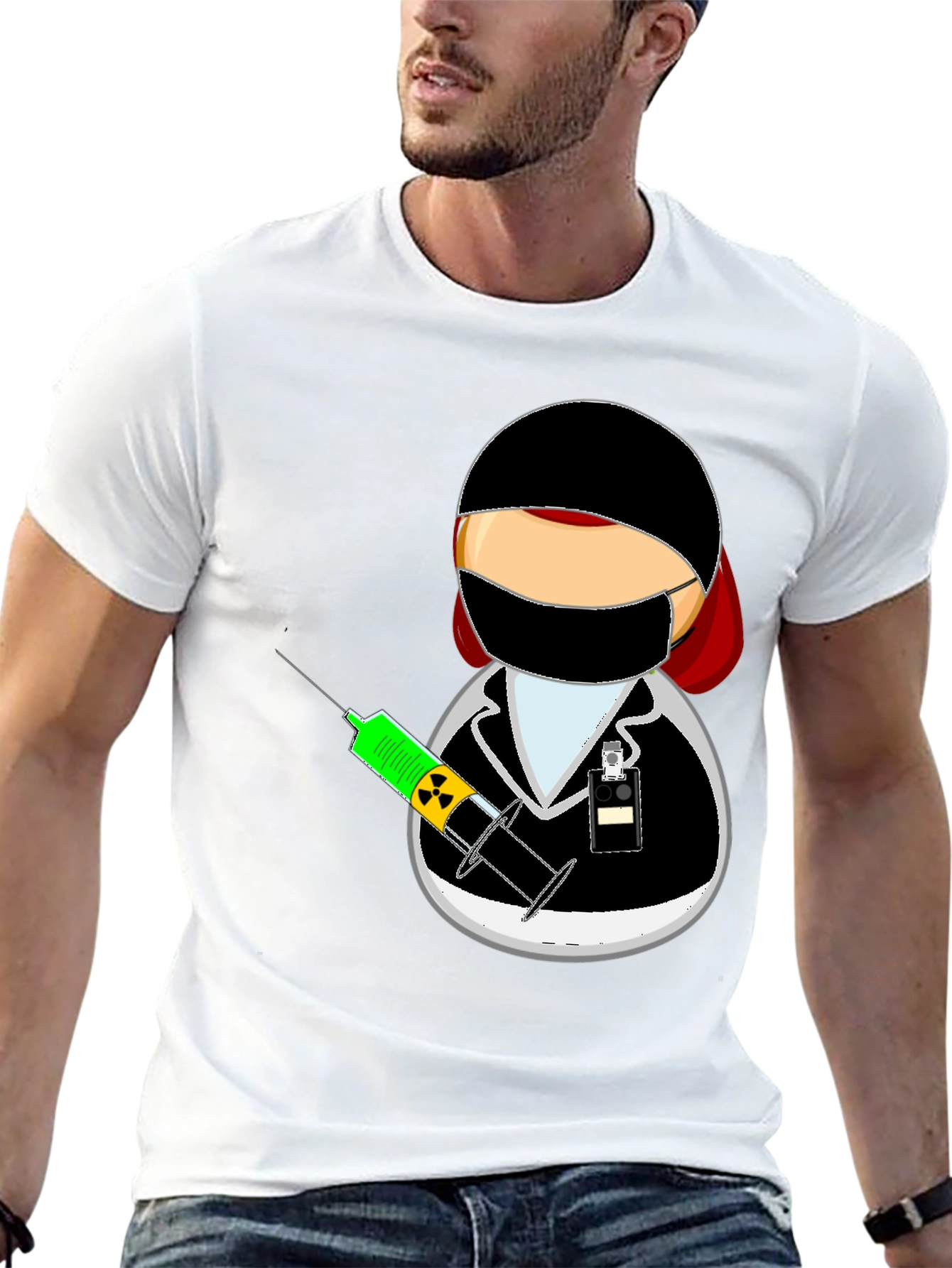 Nurse Cartoon Graphic Tee - Black