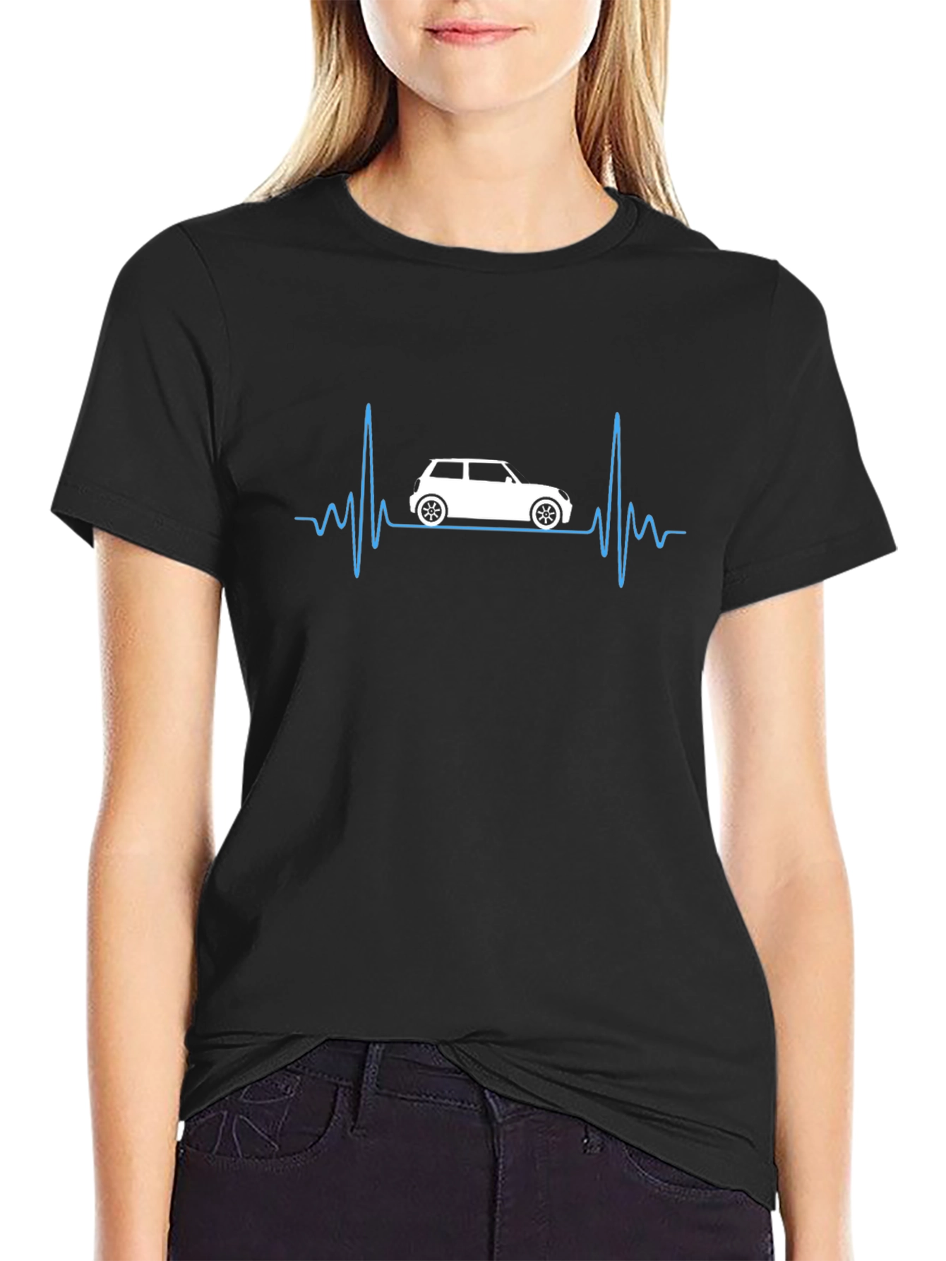 Car Heartbeat Graphic T-Shirt - Black