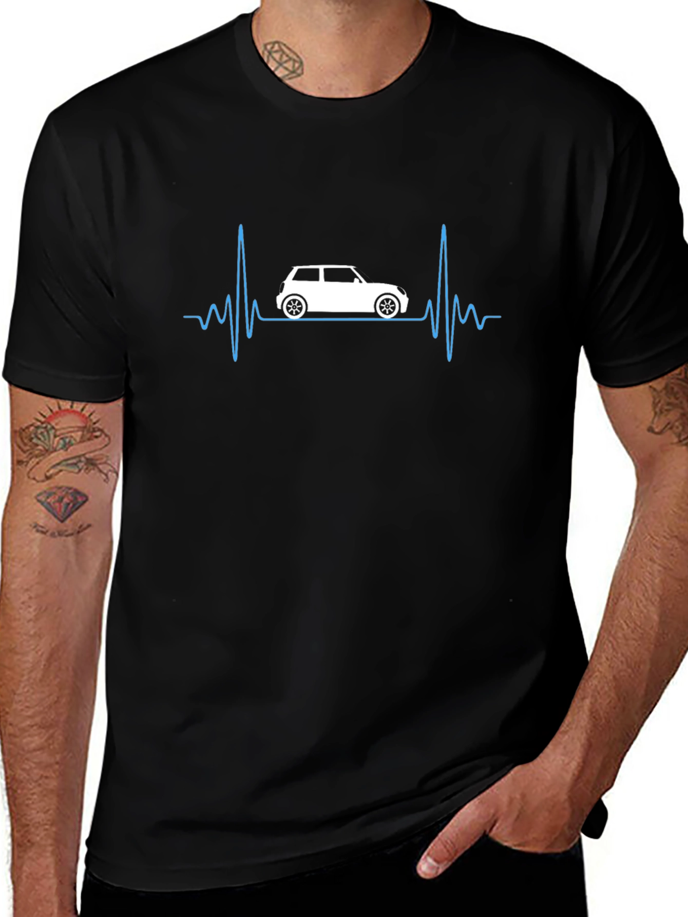 Car Heartbeat Graphic T-Shirt - Black