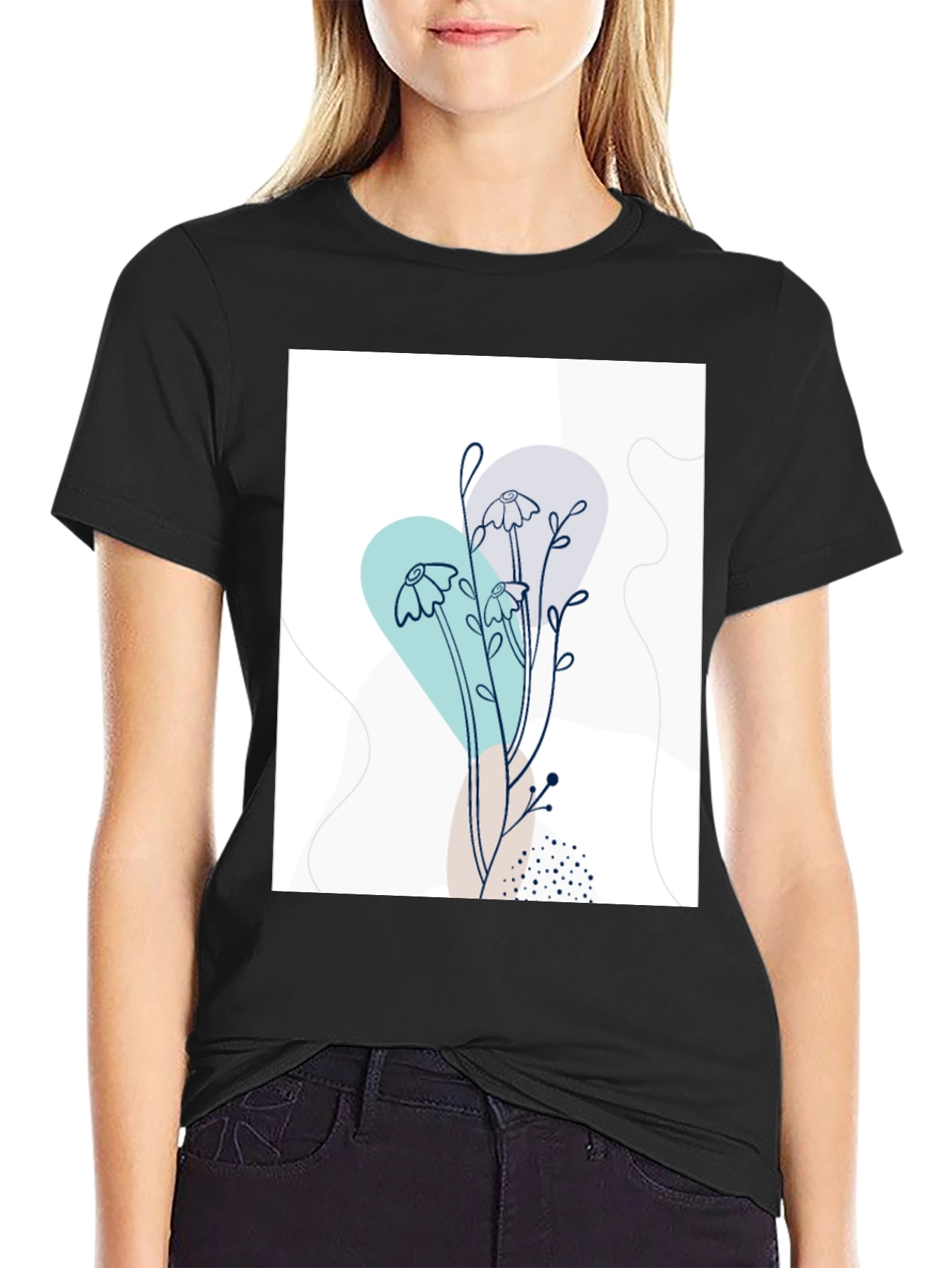 Modern Floral Graphic Tee - Black