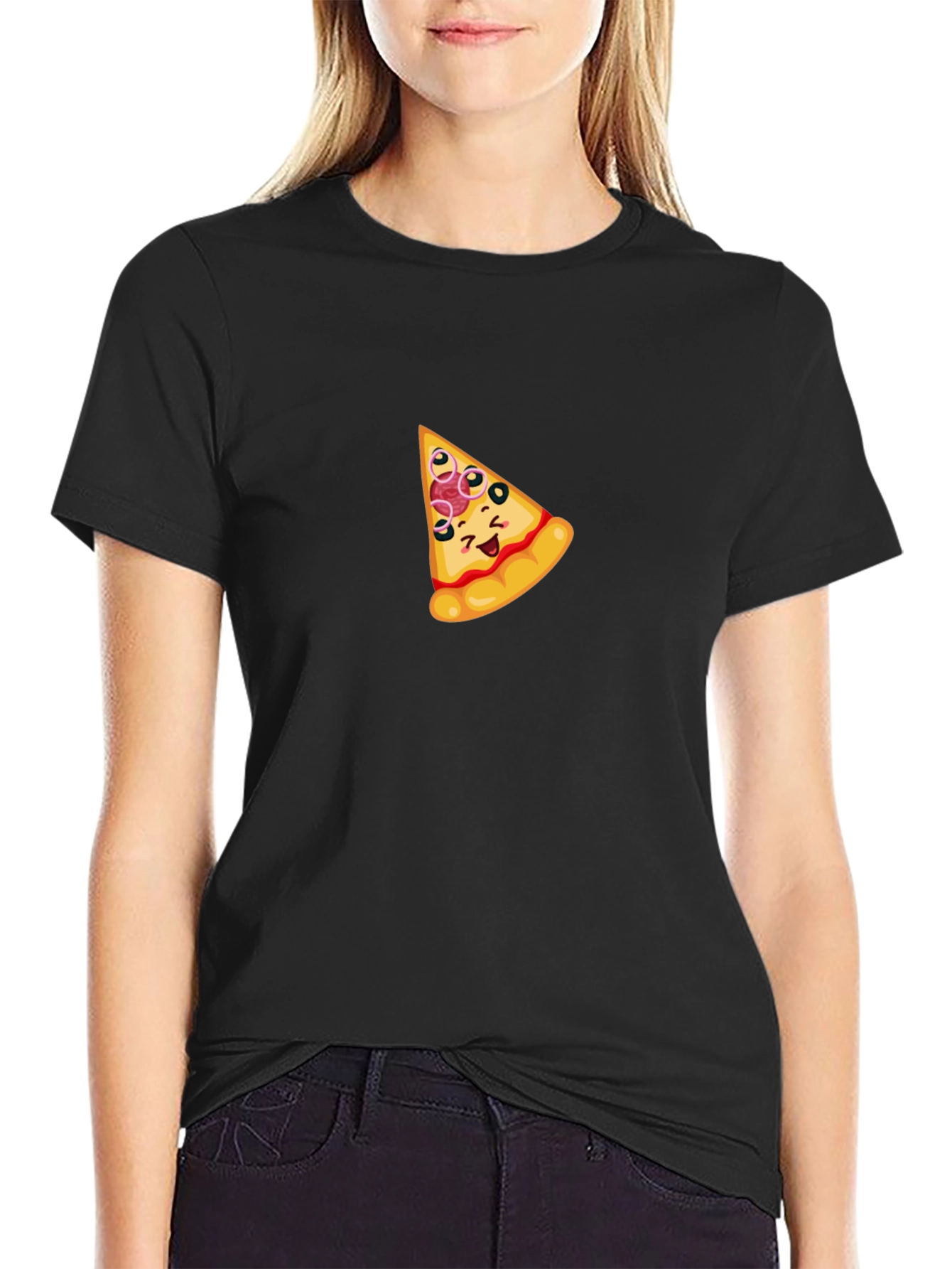 Funny Pizza Slice Graphic T-Shirt - Black