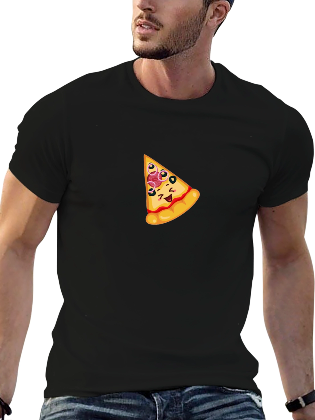 Funny Pizza Slice Graphic T-Shirt - Black