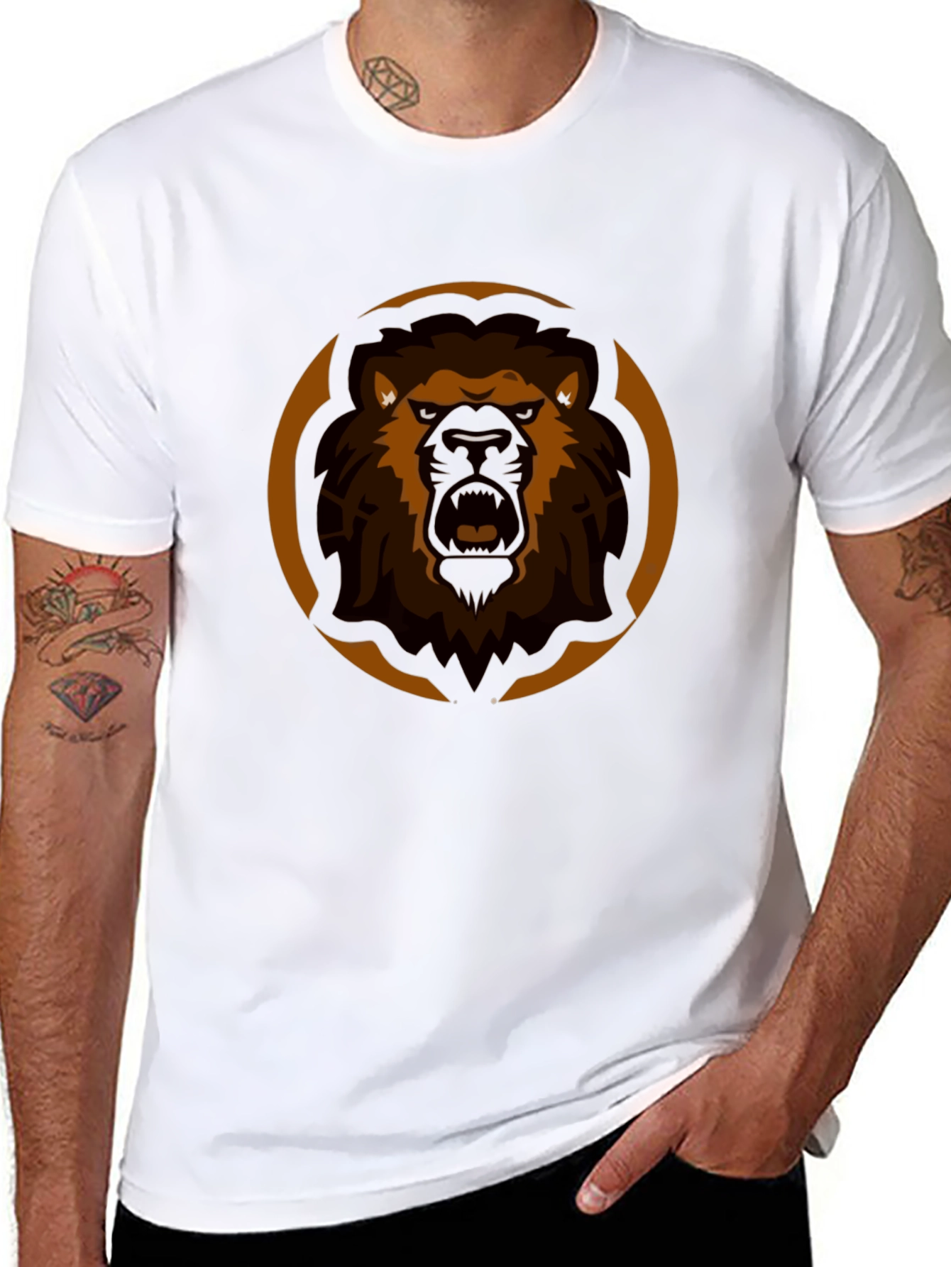 Lion Graphic Tee - Black Cotton Blend T-Shirt