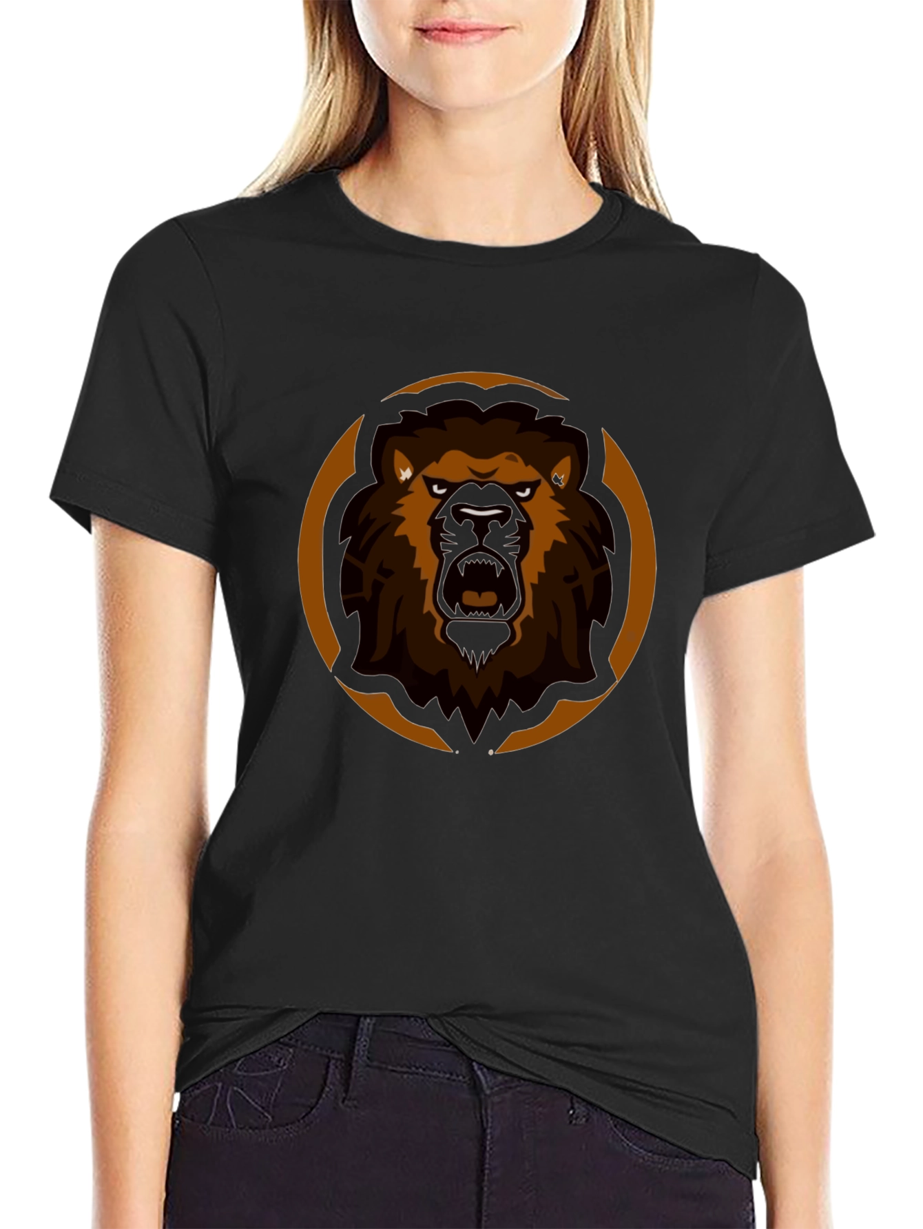 Lion Graphic Tee - Black Cotton Blend T-Shirt