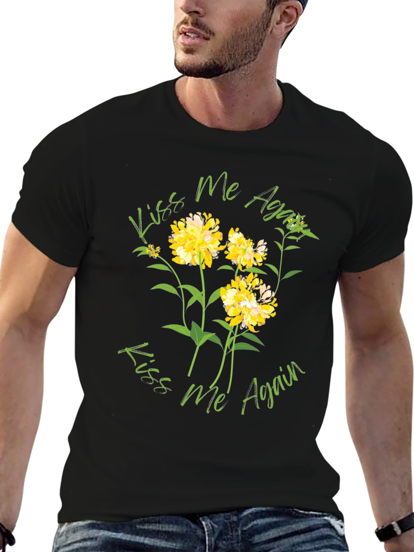 Kiss Me Again Floral Graphic Black T-Shirt
