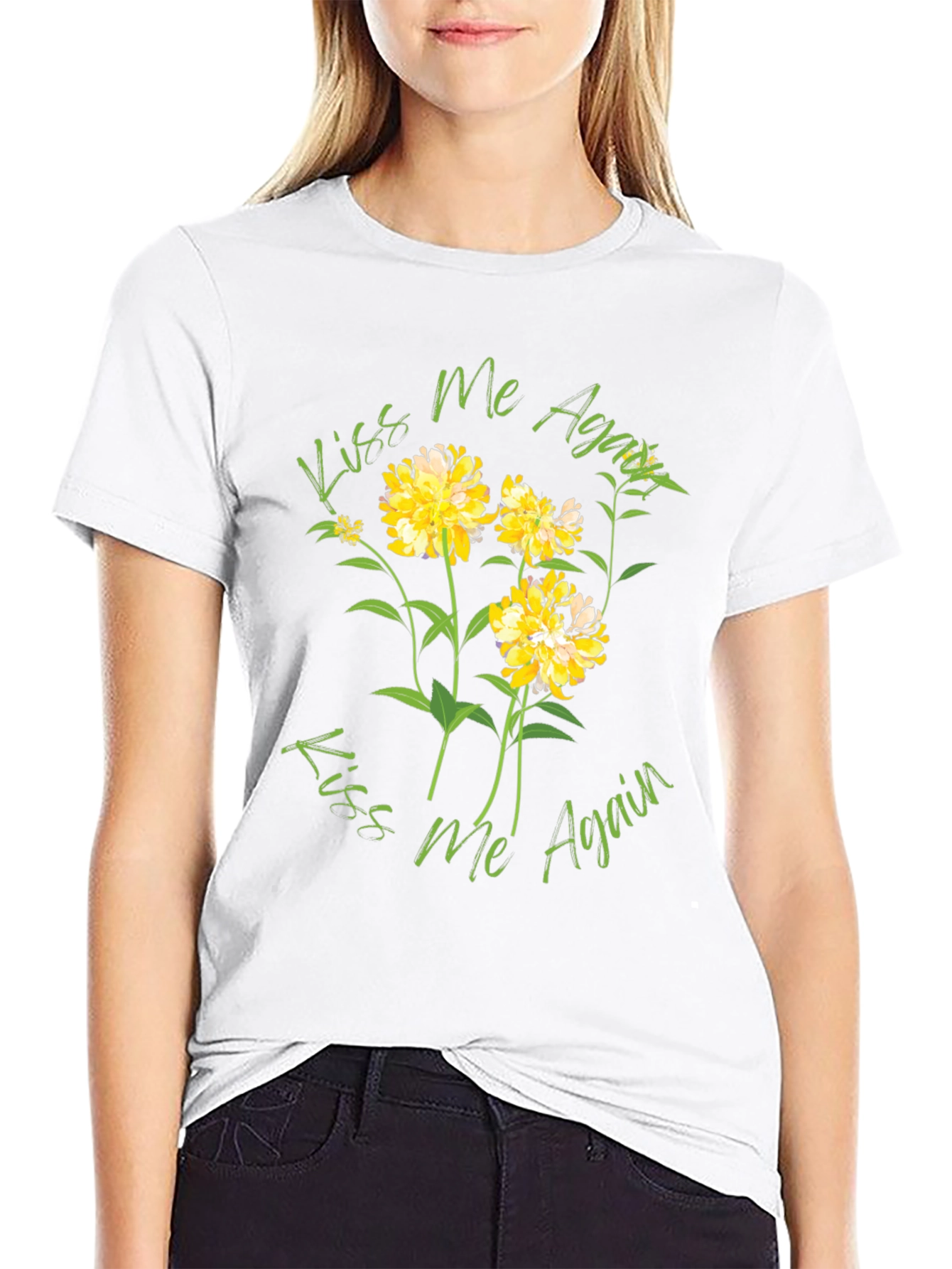 Kiss Me Again Floral Graphic Black T-Shirt