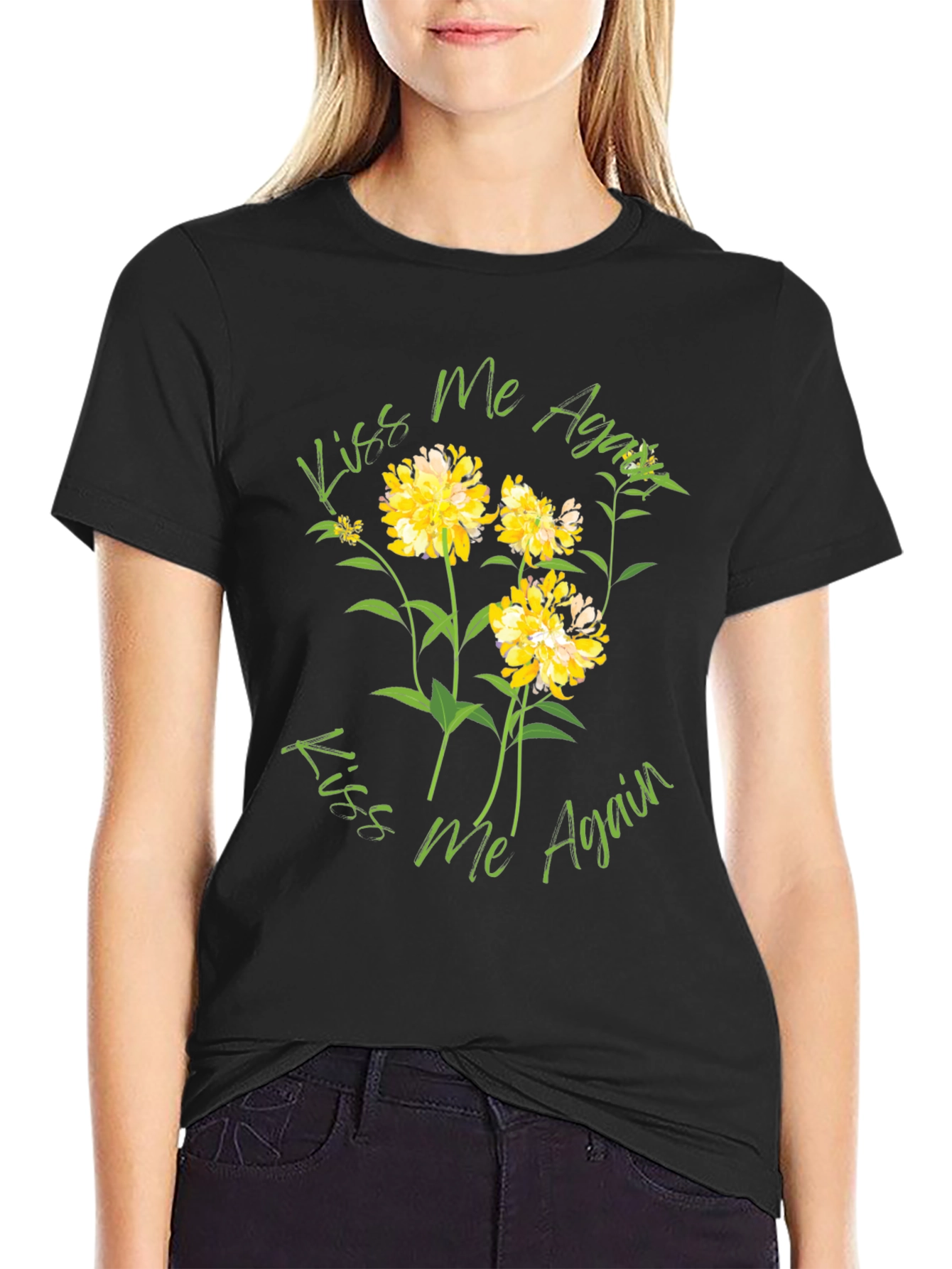 Kiss Me Again Floral Graphic Black T-Shirt