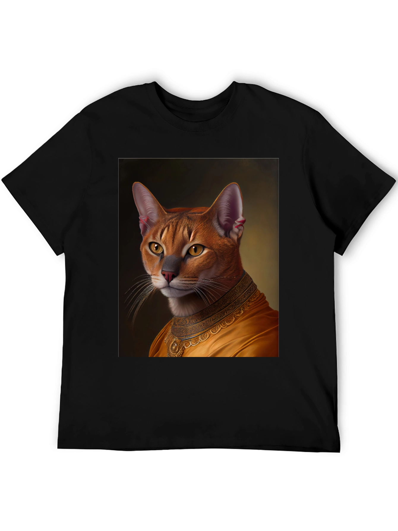 Regal Cat Portrait Graphic Tee - Black