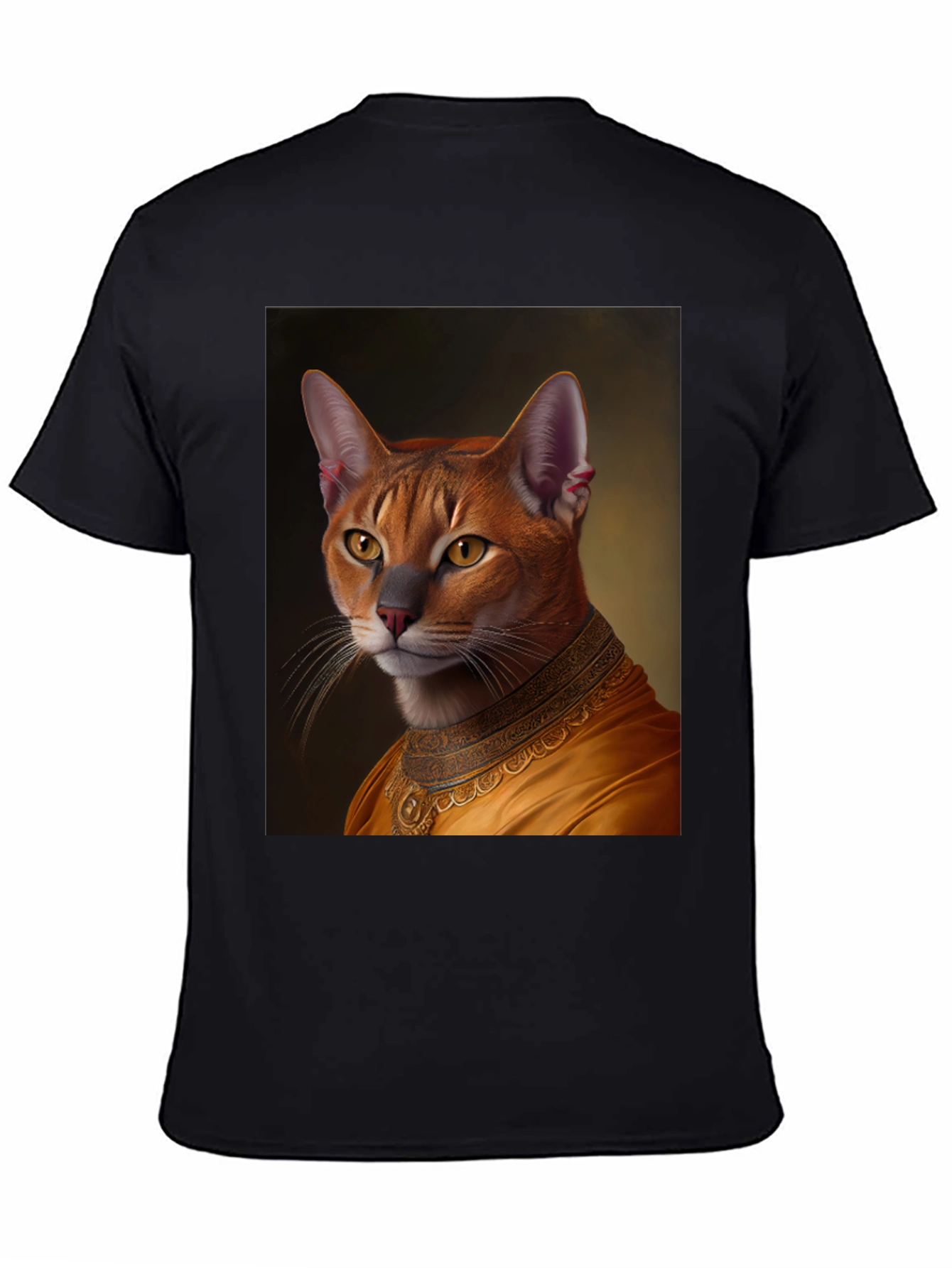 Regal Cat Portrait Graphic Tee - Black