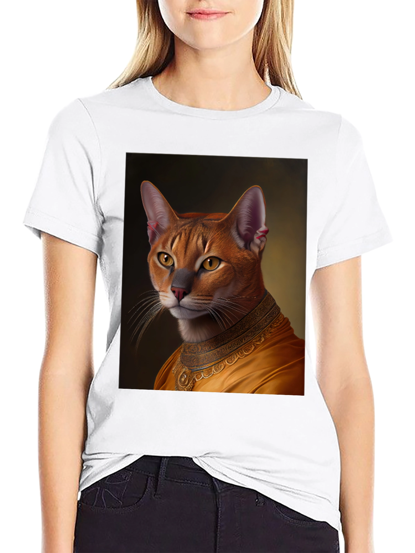 Regal Cat Portrait Graphic Tee - Black
