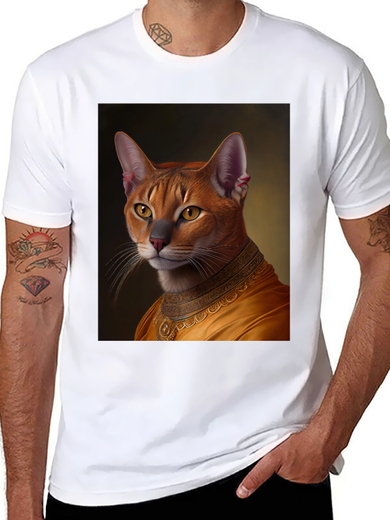 Regal Cat Portrait Graphic Tee - Black