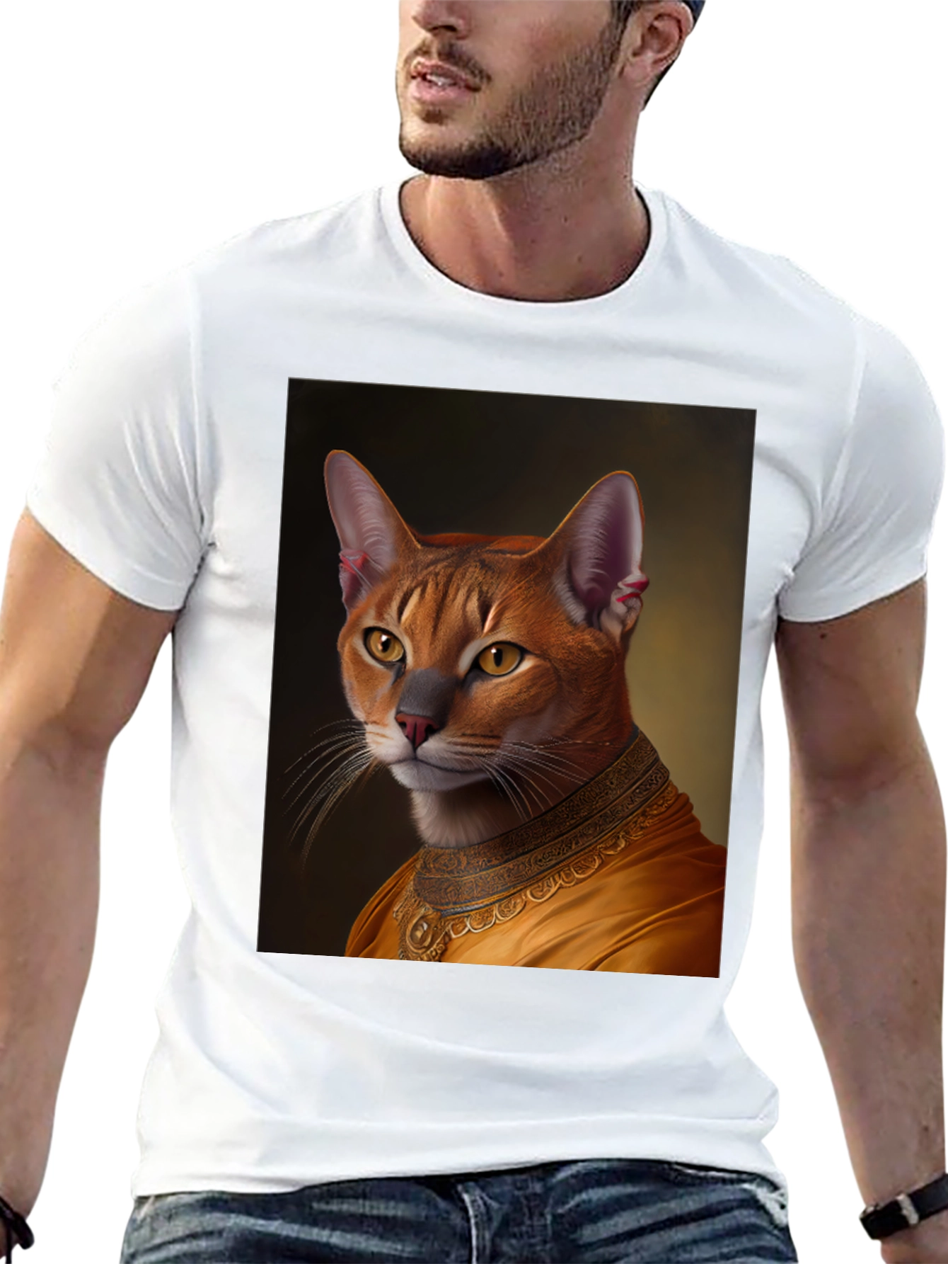 Regal Cat Portrait Graphic Tee - Black