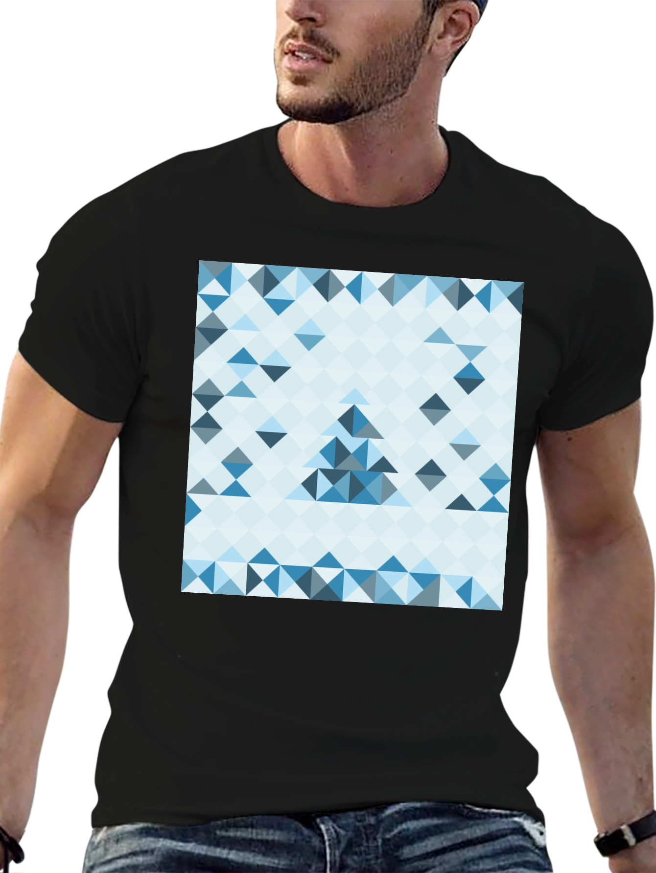 Geometric Triangle Pattern Black T-Shirt