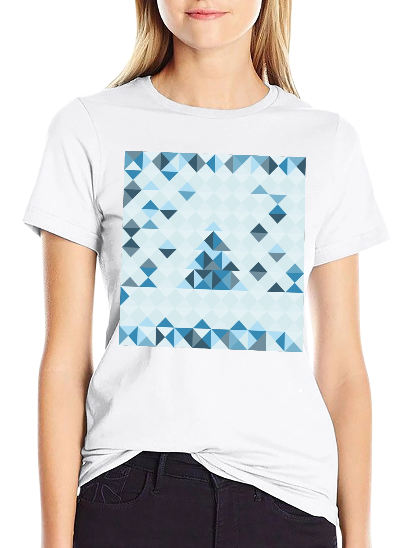Geometric Triangle Pattern Black T-Shirt